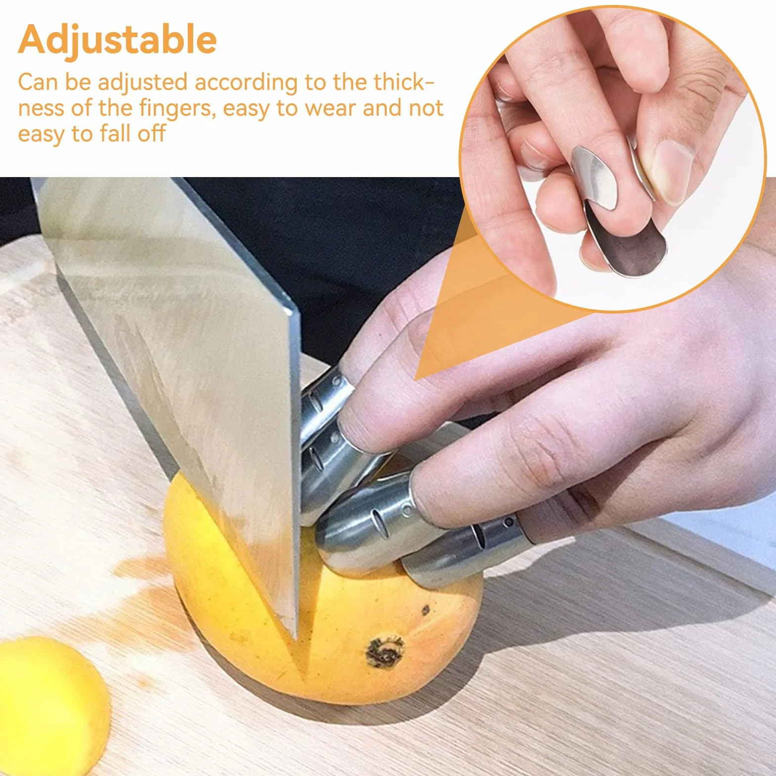 HERCHR 4Pcs Protección Anti-Corte para Manos, Protector de Dedos para Cortar Verduras, Herramienta de Cocina Acero Inoxidable