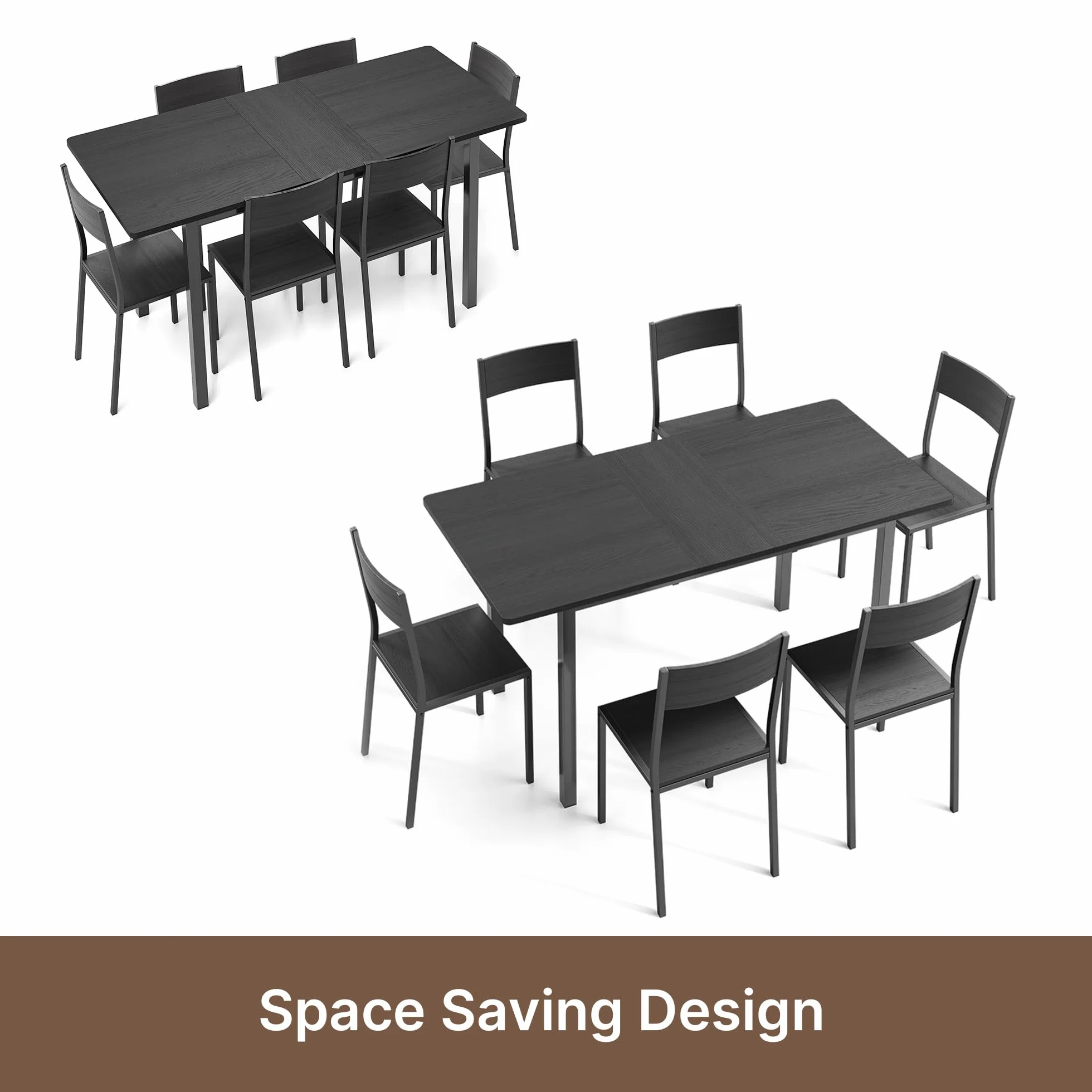 Xbro Conjunto Mesa y Sillas 6 Personas Extensible, Mesa Comedor con 6 Sillas, Ahorro de Espacio, Estructura Metálica Estable, Fácil de Montar, Cocina Comedor 110–140 cm