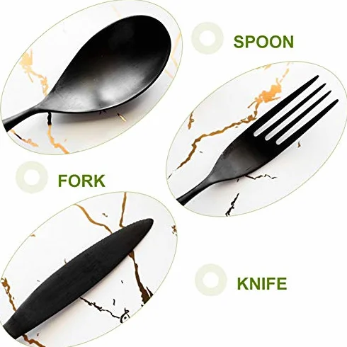 Genérico Juego De Cubiertos De Acero Inoxidable, Cubiertos Duraderos De Acero Inoxidable 304, Juego De Cubiertos De 16 Piezas, Cubiertos para Banquetes De Boda, Cuchillo (Black，Gold)