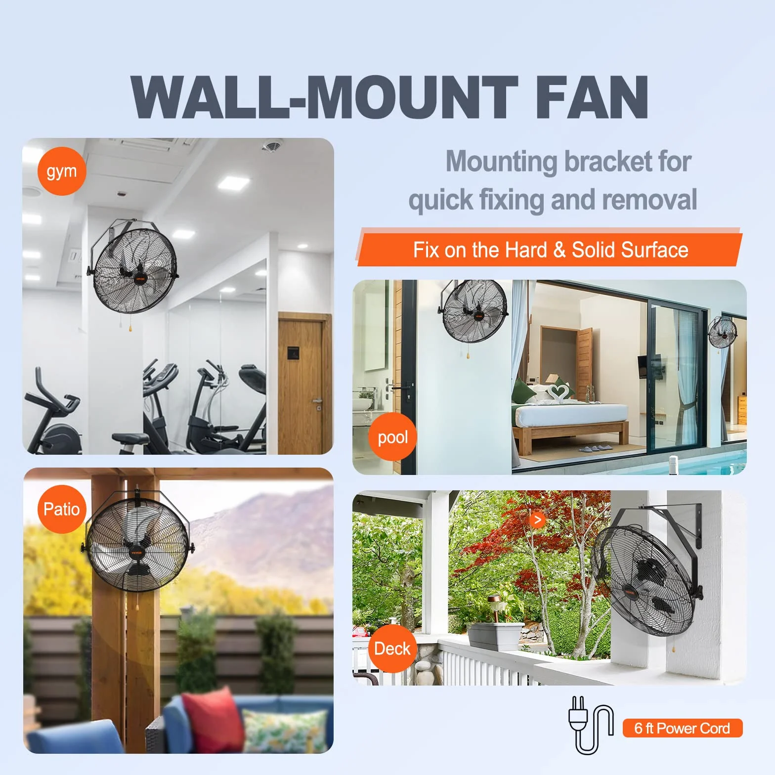 VEVOR Ventilador de Montaje en Pared, 44,6 cm, 3 Velocidades de Alta Velocidad Máx. 4150 CFM, Ventilador de Pared Industrial Oscilante Impermeable, Comercial o Residencial para Almacén, Patio, Negro