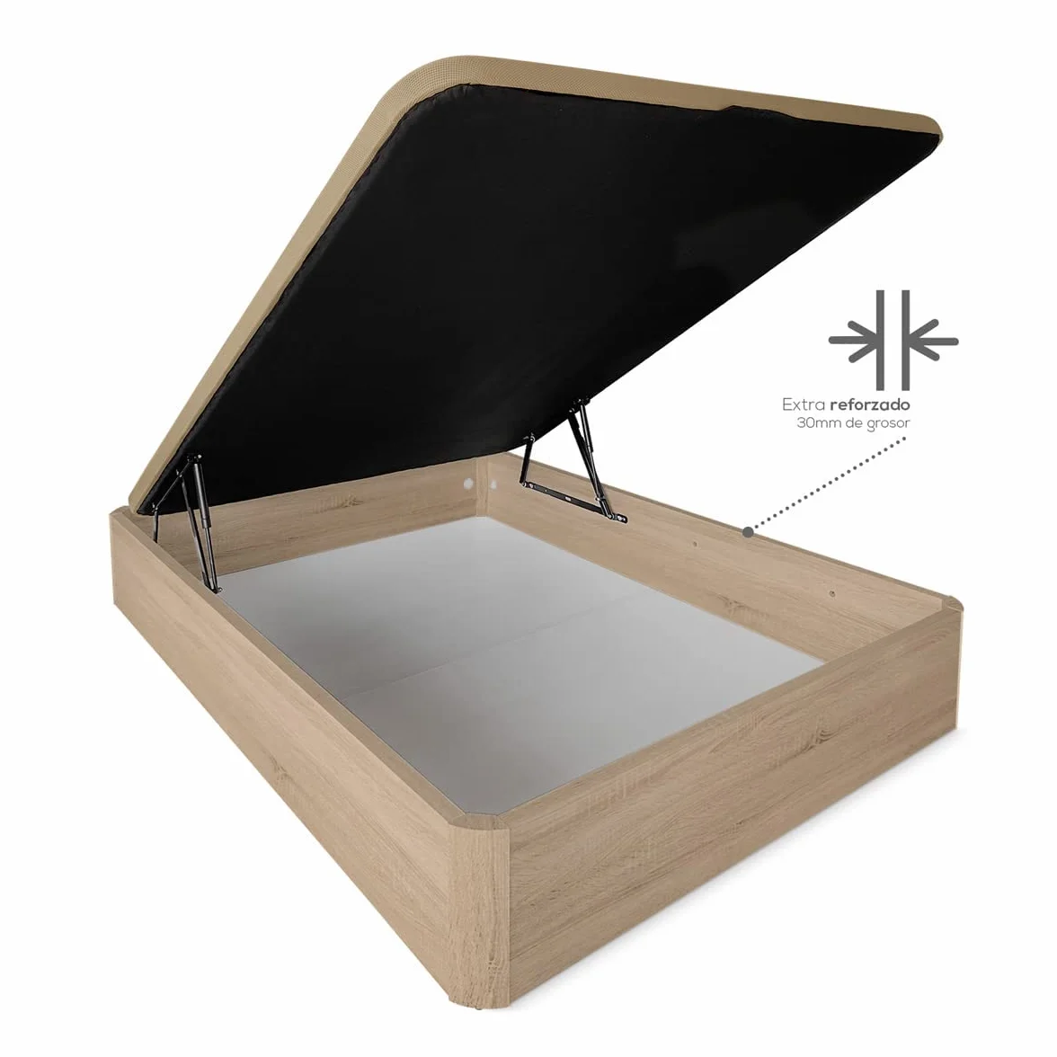 DUÉRMETE ONLINE - Canapé Abatible Madera Gran Capacidad Cajón Grosor 30mm con Tapa Reforzada y Transpirable, 150x190