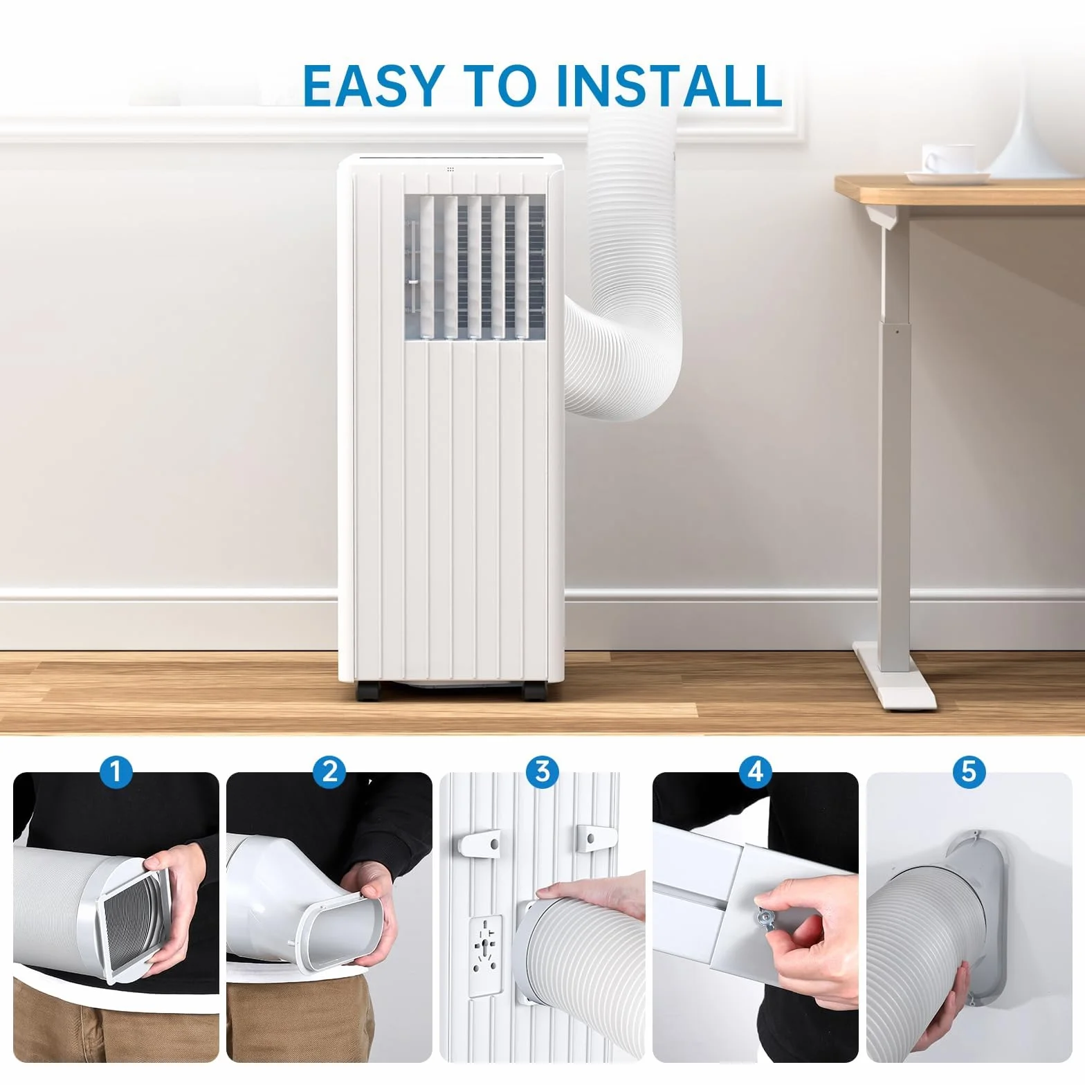 Aire Acondicionado Portátil 9000 BTU 3 En 1, Enfría, Deshumidifica 42L/Día y Ventila, 2 Velocidades, Modo Sueño, Bajo Ruido, Control Remoto, Temporizador 24H, Para Habitaciones Hasta 28 M²