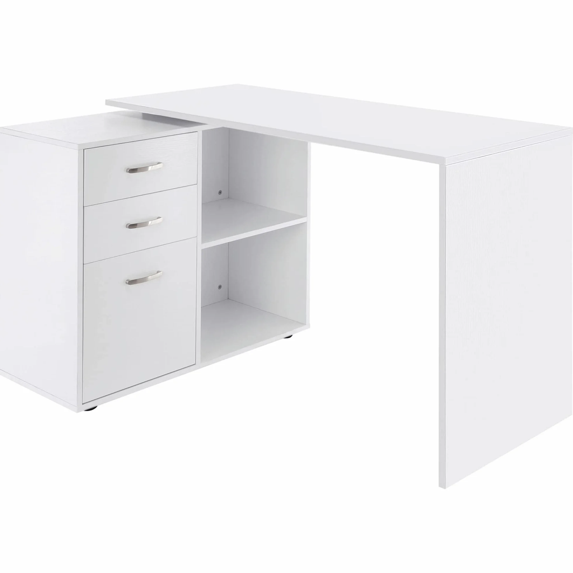 HOMCOM Mesa de Ordenador Escritorio Mesa Esquinera Oficina 2 Formas con 2 Estantes 3 Cajones Mesa de Despacho Escuela Estudio Madera Blanco