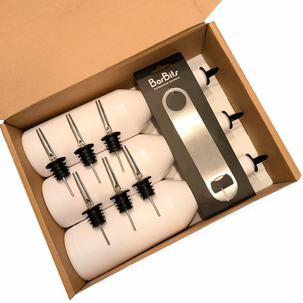 BarBits Flair - Kit de entrenamiento – 10 botellas de práctica de cóctel para camareros, agitadores de plástico de 750 ml para entrenamiento de bar y actuación, hoja de bar y vertedores.