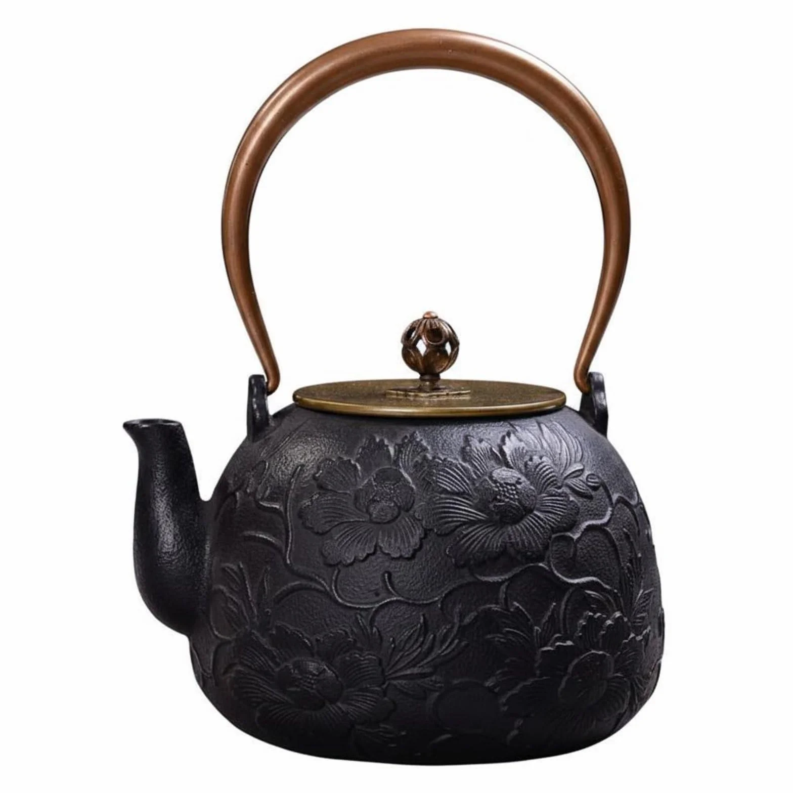 Hervidor Tetera Japonesa Japonés Hecho a Mano Tetera de Hierro sin Recubrimiento para Hogar, 1.2 Flor De Peonía