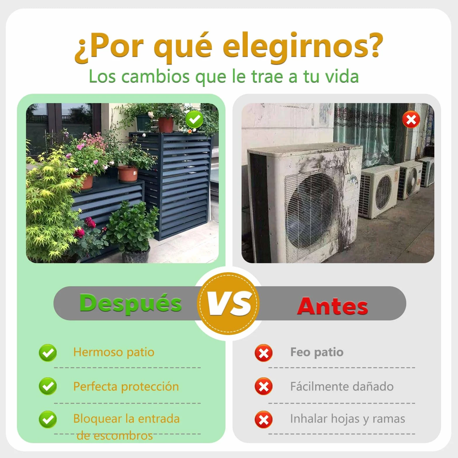 Valla de Privacidad Cubierta Aire Acondicionado Persiana Text Madera L100×W50×H70(1.5P) Exterior Rejilla Aluminio Resistente Óxido Reducción Ruido Soporte Plantas Decoración Elegante