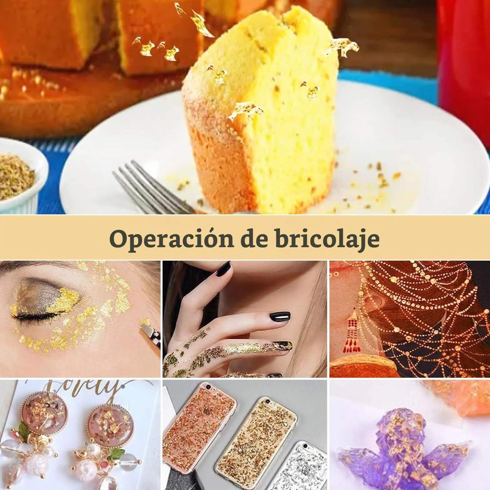 Hojas de Oro Comestibles - Pan Oro para Decorar Pasteles - Manualidades Maquillaje - Copos Lámina Oro para Tartas