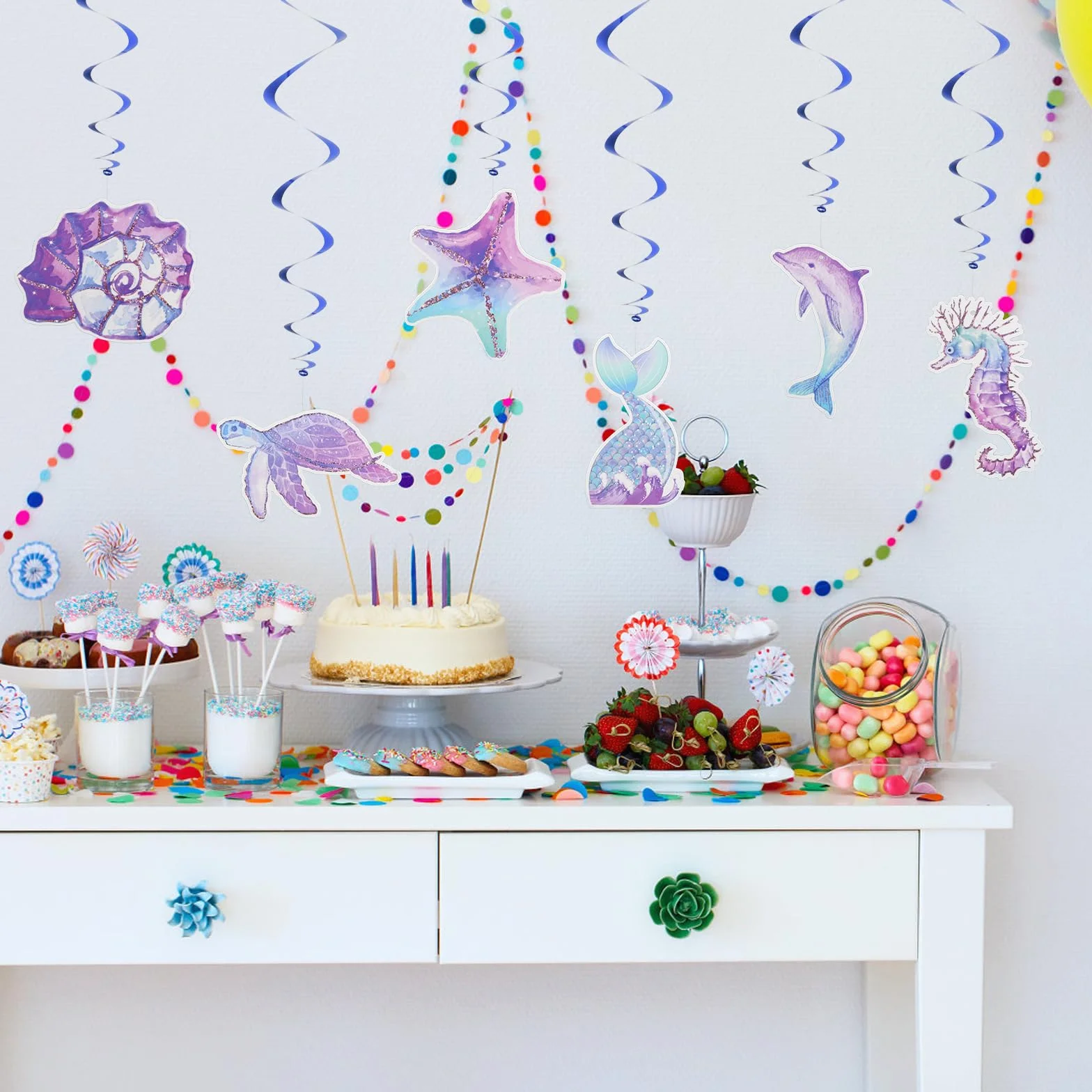 Decoraciones de Sirena Colgantes para Fiesta de Cumpleaños, Decoración de Techo Tema Océano