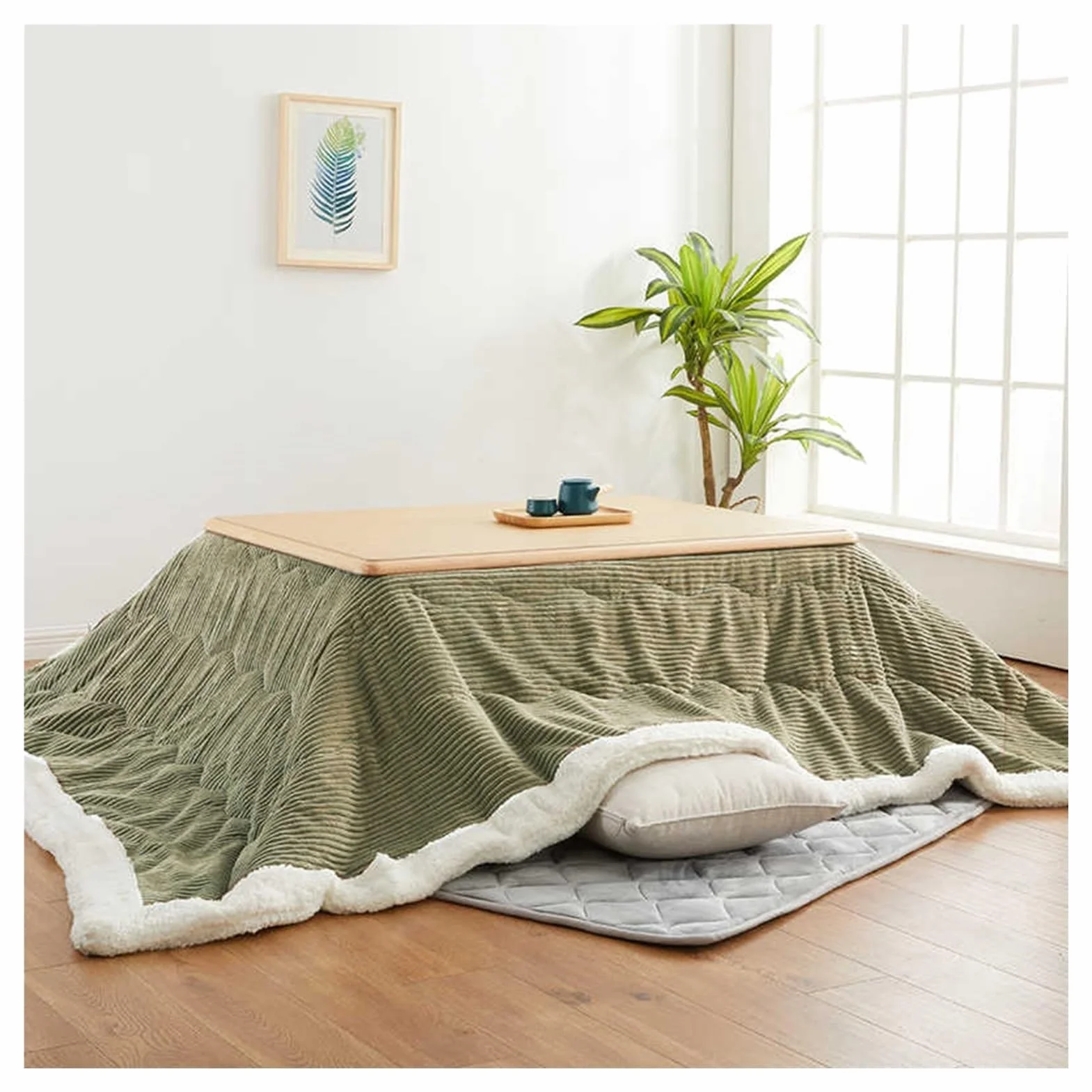 Juego de Kotatsu de 4 Piezas, Mesa Kotatsu de Invierno para el hogar, Mesa de café para Sala de Estar, Madera Maciza, Regalo cálido para la Familia(Wood Color,120 * 80 * 45cm)
