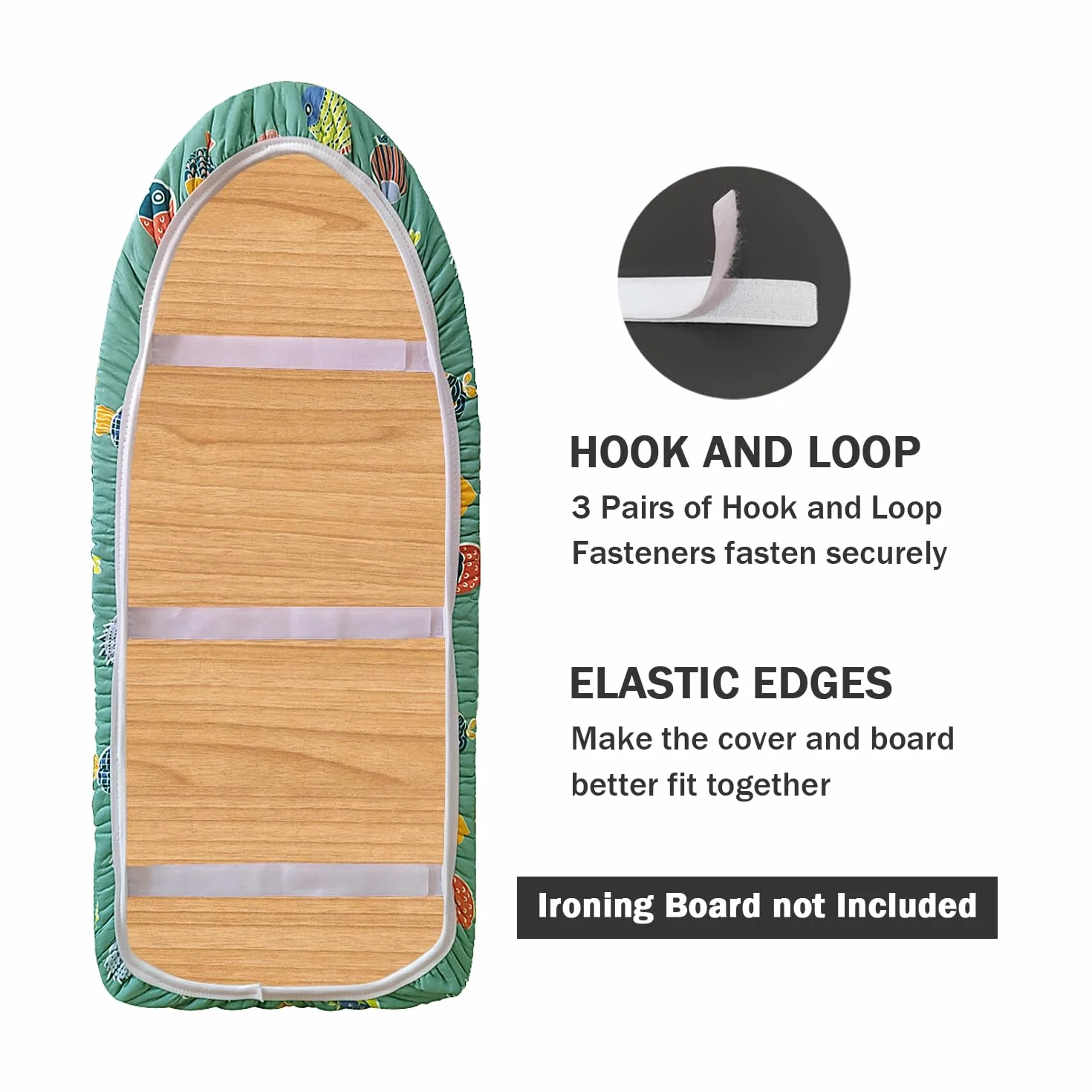 Funda y almohadilla para tabla de planchar pequeña de 12.5 x 30 pulgadas, 3 pares de correas de cierre de velcro, bordes elásticos, funda para tabla de planchar de 2 capas con acolchado grueso