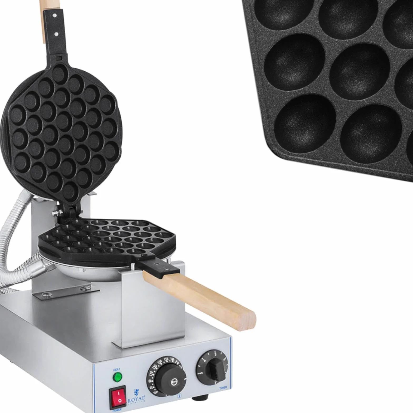 Royal Catering Gofrera con Base de Burbujas Bubble Waffle Maker RCWM-1400-B (1.415 W, Acero inoxidable y Aluminio, Temperatura 50-250 °C)