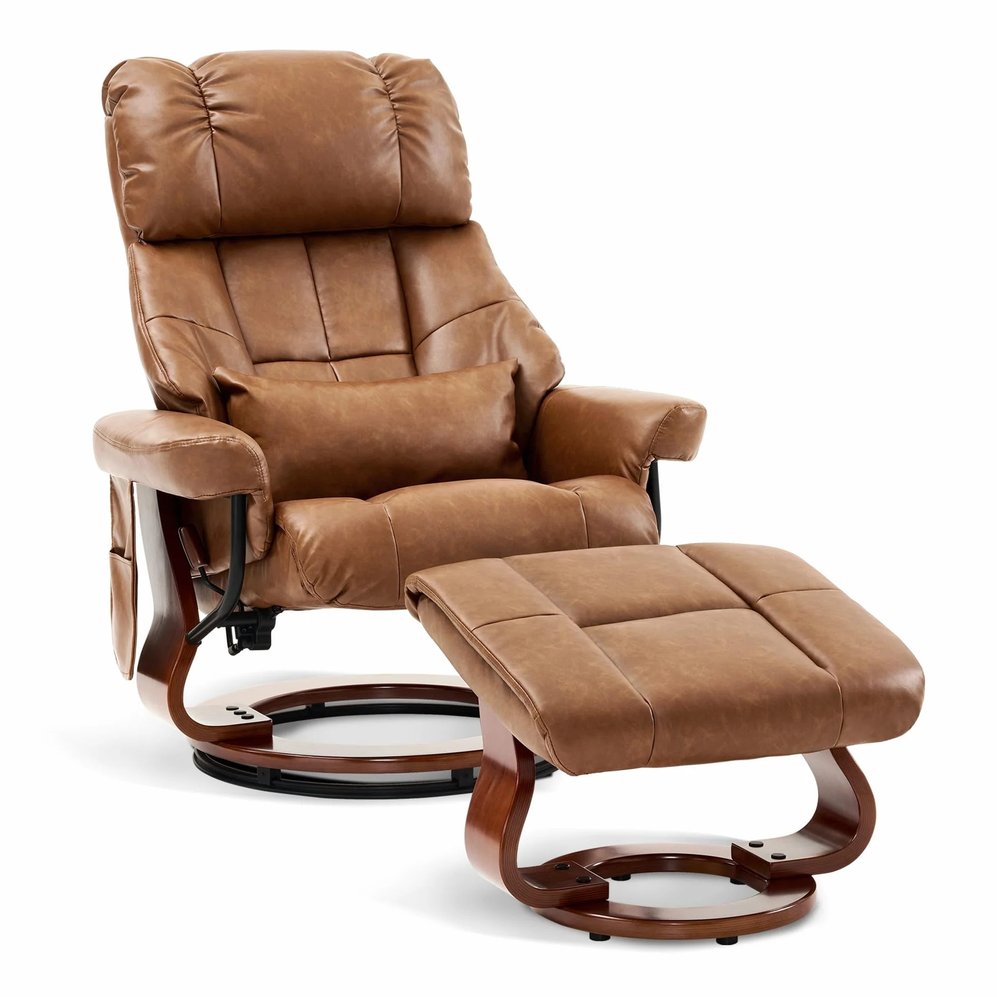 M MCombo Sillón de Relax con Taburete, Giratorio 360°, con función reclinable, soporta hasta 120 kg, sillón Moderno para el salón, 9066 (Piel sintética, marrón)