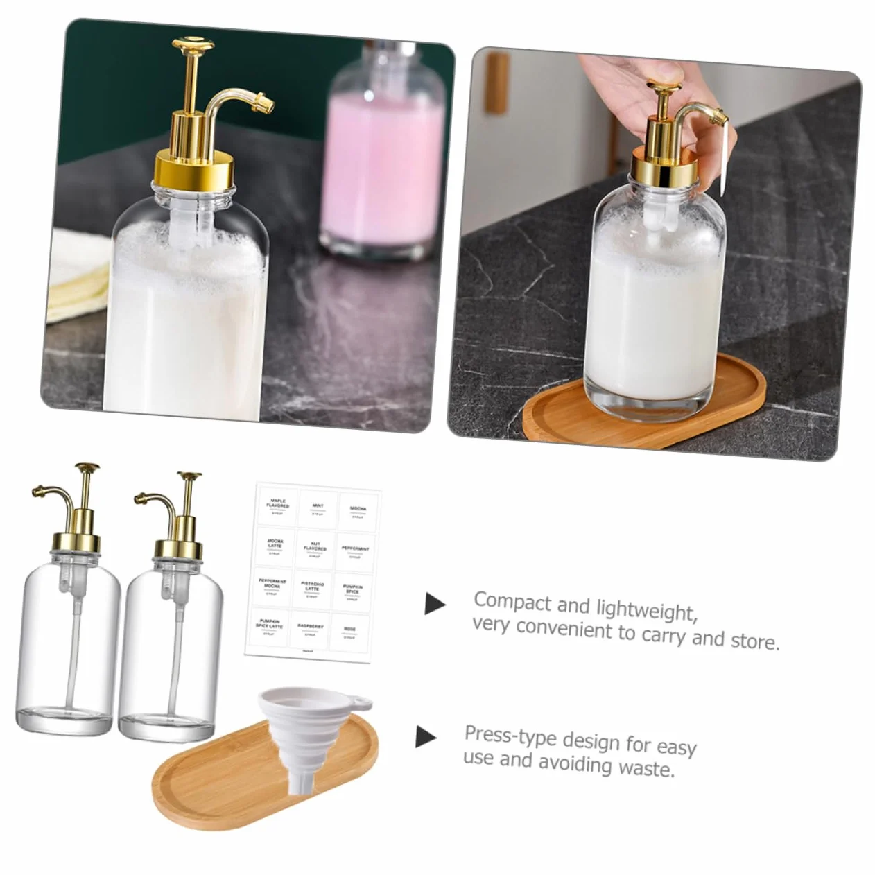 MAGICLULU Botella De Vidrio Tipo Pulsador Dispensador De Jabón De Baño 500ml Transparente Fácil De Usar