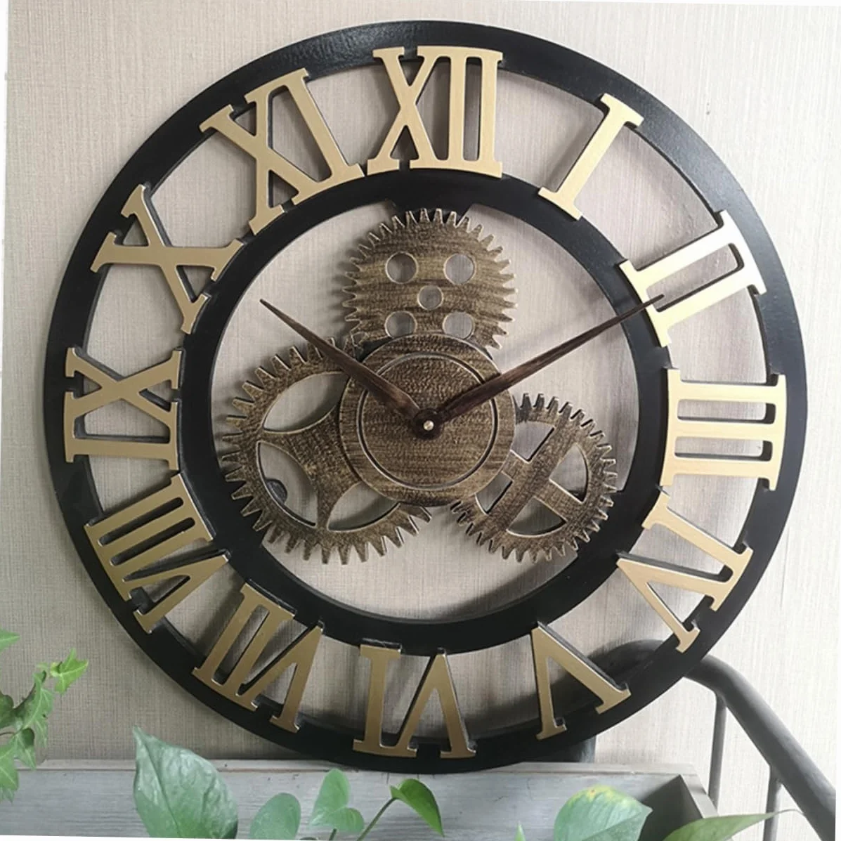PRETYZOOM Reloj De Pared Industrial Diseño De Engranajes Retro y Decorativo Sin Dorado