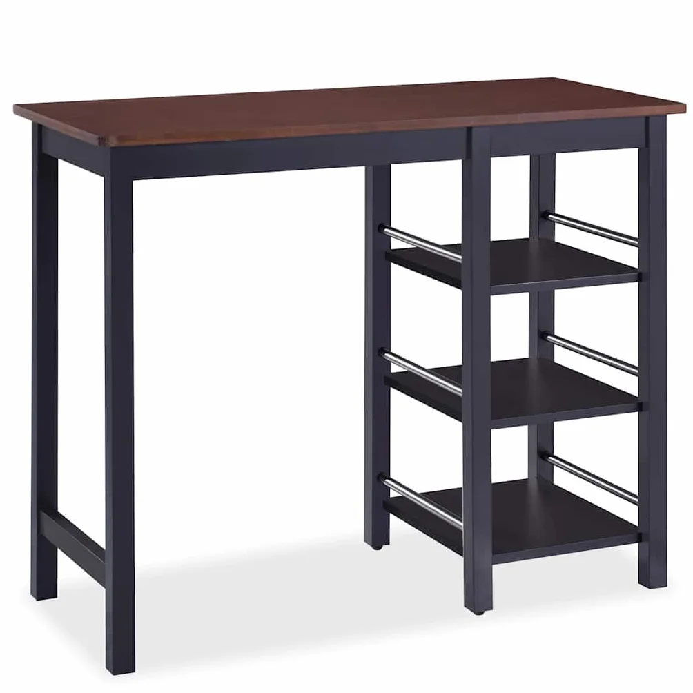 Juego de bar de 3 piezas de MDF negro, mesa de bar y 2 taburetes, con estantes para comedor, cocina, diseño que ahorra espacio, comodidad para familia e invitados