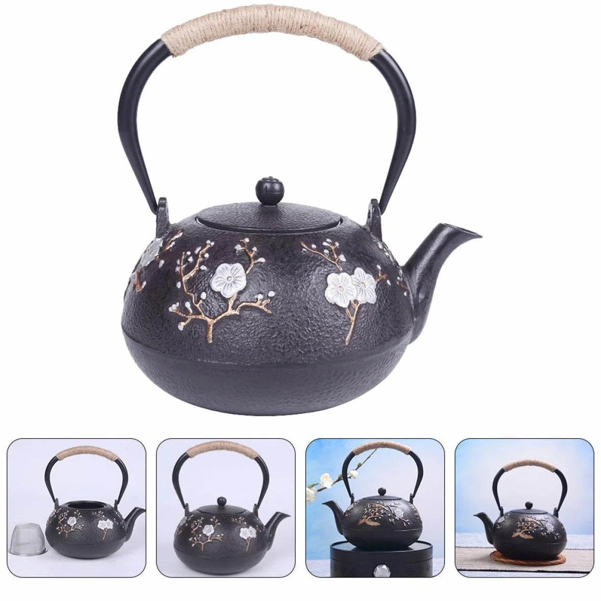 Cabilock Tetera Tetsubin de Hierro Fundido Pequeña, Infusor de Hojas Sueltas, Interior Esmaltado, para Hogar y Oficina, Tetera Metálica Tradicional Japonesa, Decoración y Uso Diario