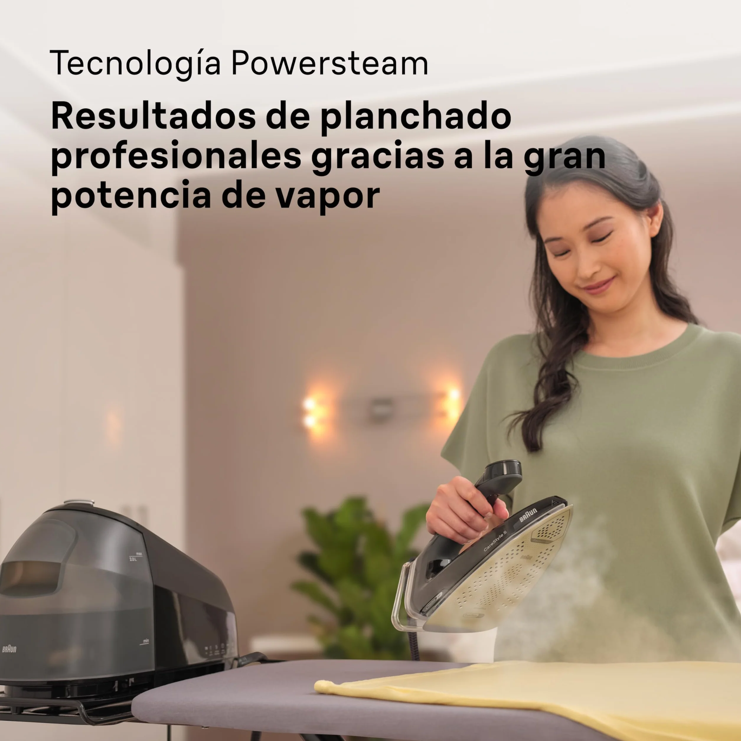 Braun CareStyle 5 IS5249BK, Plancha de Vapor con Tecnología FreeGlide 3D, 150 g/min de Vapor, Calentamiento Rápido, iCareMode, Planchado Vertical, Anti Goteo, Tanque Agua Desmontable 2L, 2400W, Negro