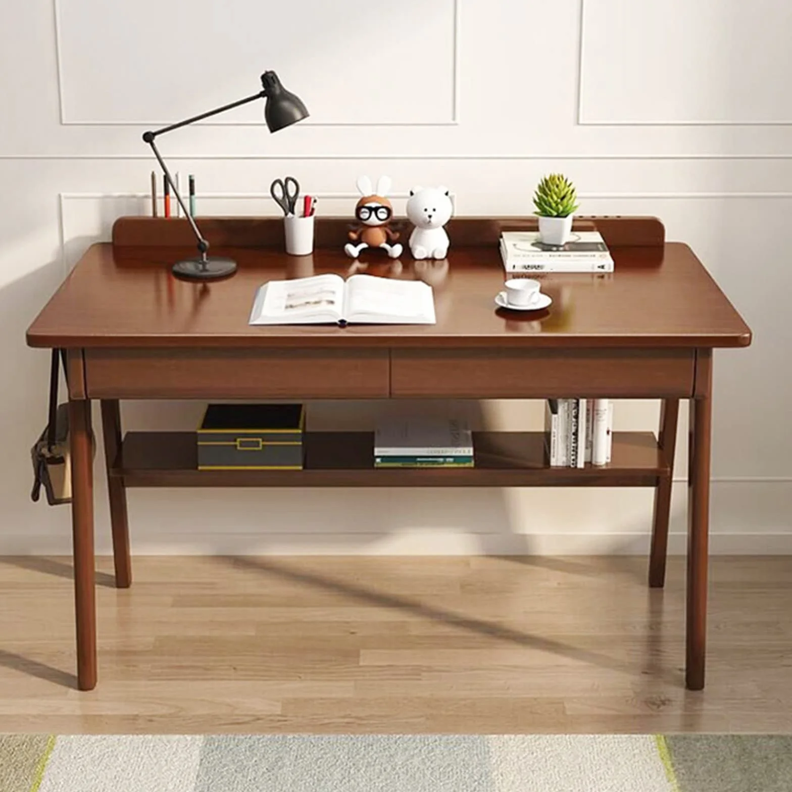 SDdPulse Escritorio de madera maciza, escritorio simple de madera para computadora con cajón, escritorio moderno y duradero para escuela, familia o sala de estudio. Una silla, 140 cm, B x silla-100 cm