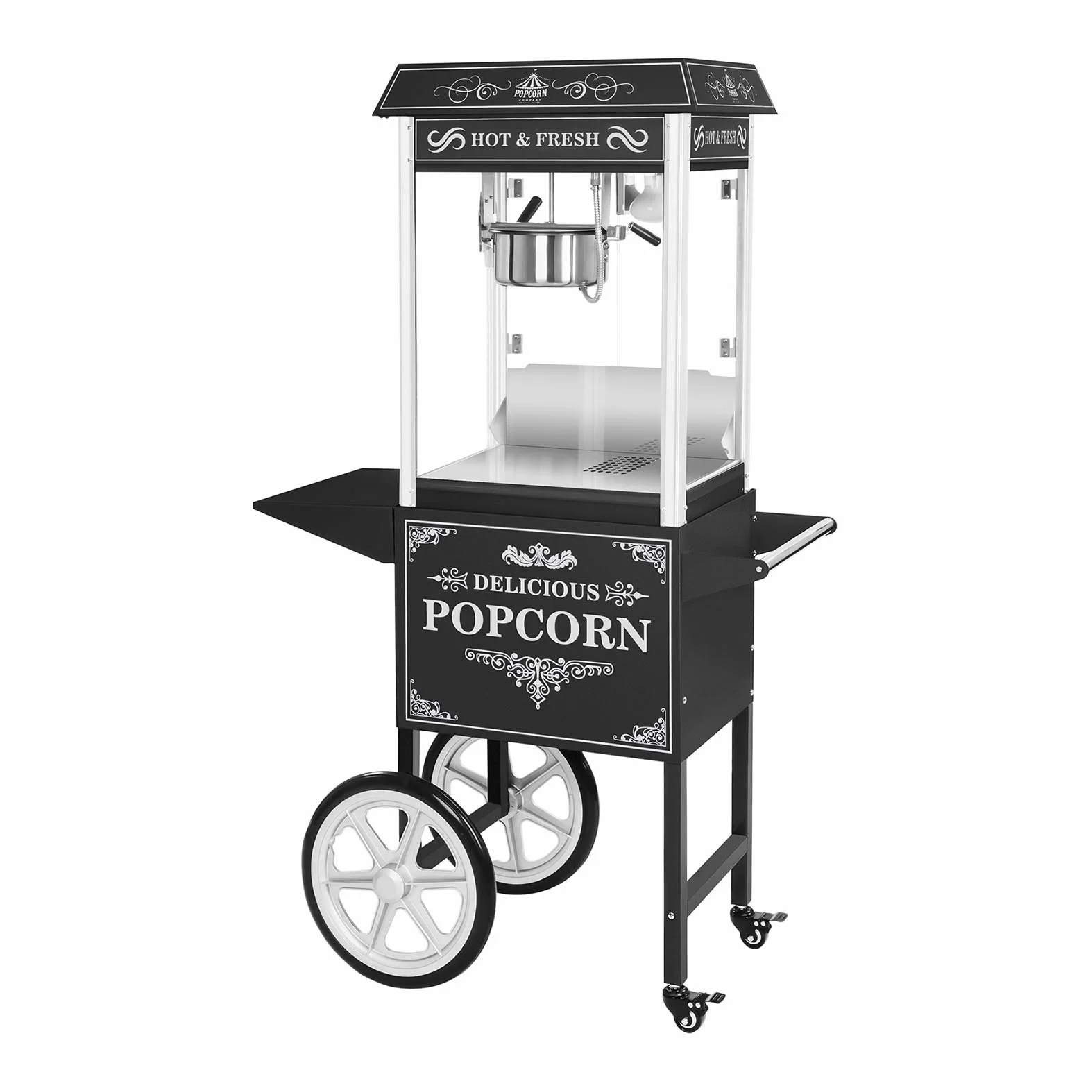 Royal Catering - Palomitera negra con diseño americano y carrito - 1500 W