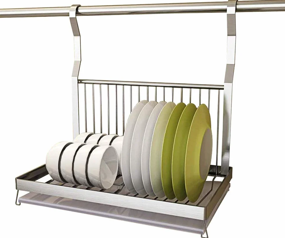 Escurreplatos de acero inoxidable, soportes para platos, ganchos colgantes en S, escurridor sobre fregadero, diseño moderno de lujo, secador de platos de cocina plateado