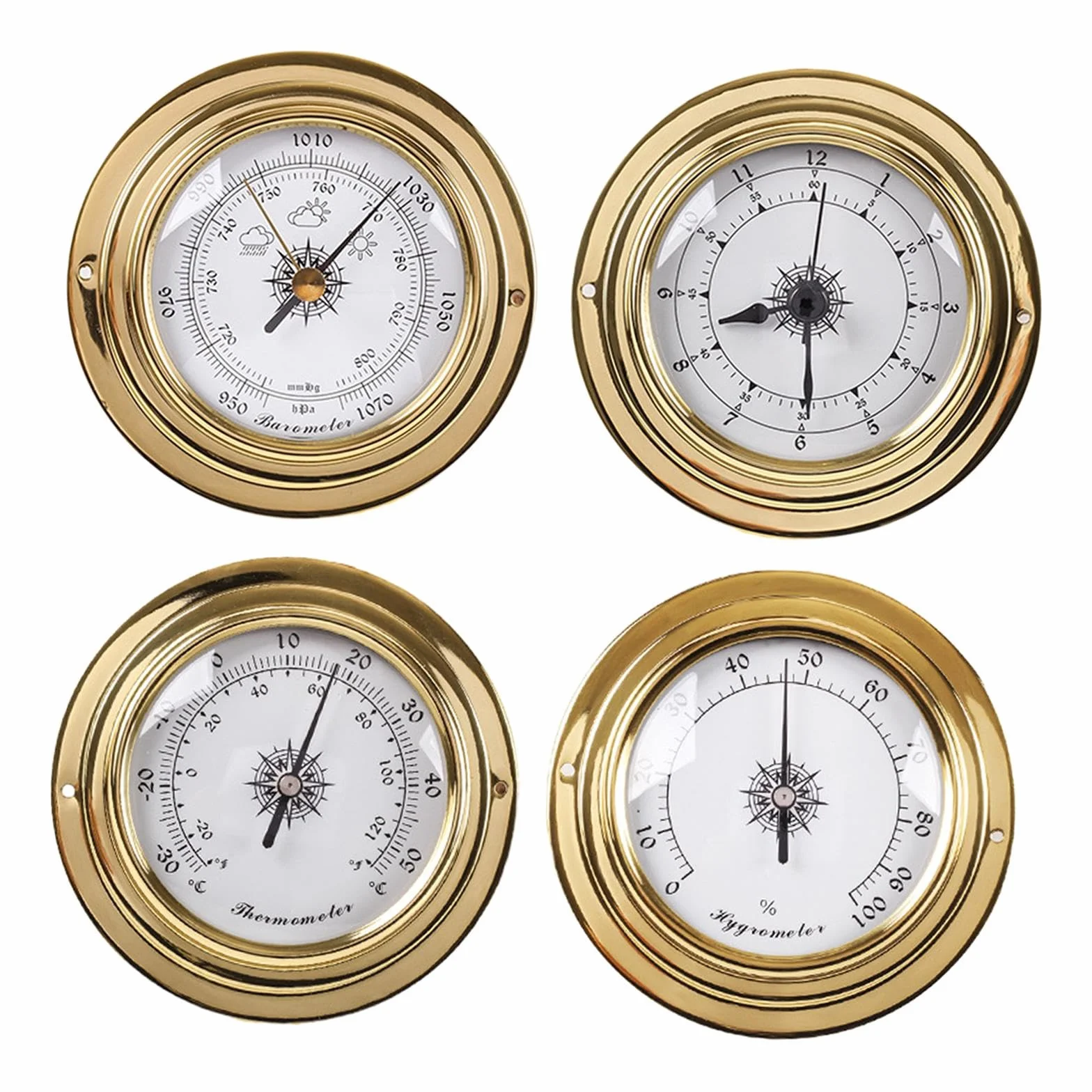 rockible E Higrómetro, Barómetro, Reloj, Estaciones Meteorológicas, Diámetro 98 Mm, Instrumentos de Vela para Barco, Yate, Taller, Marino, 4 Piezas
