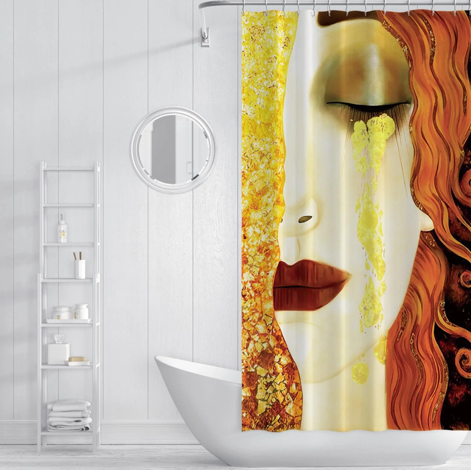 Cortinas de Ducha de Lujo Moderno Mujer Llorando Cortina de baño Decorativa Creativa Cortina de Ducha de Tela de poliéster Lavable con Ganchos 200x200cm
