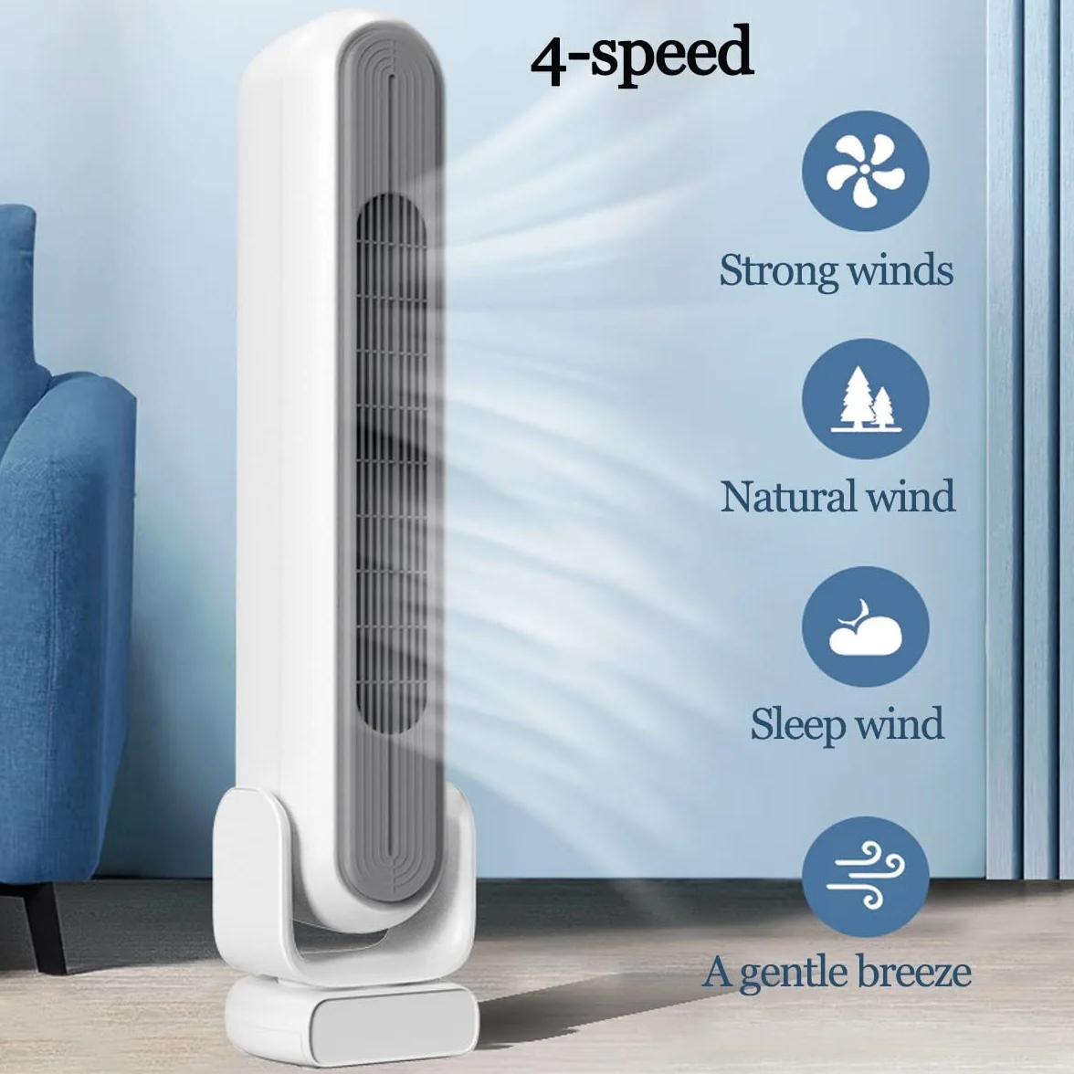 Ventilador de Piso sin aspas, circulador de Aire, Ventilador de Escritorio portátil, con Control Remoto, Opciones de 4 velocidades, oscilación de 80 °, for Dormitorio, Sala de Estar, Cocina