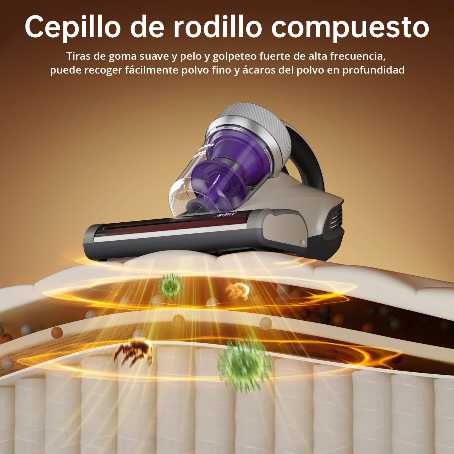 Jimmy JV35 Aspirador Antiácaros 700W con Luz UV-C, Golpeteo Fuerte y Aire Caliente, Portátil para Colchones, Camas y Sofás