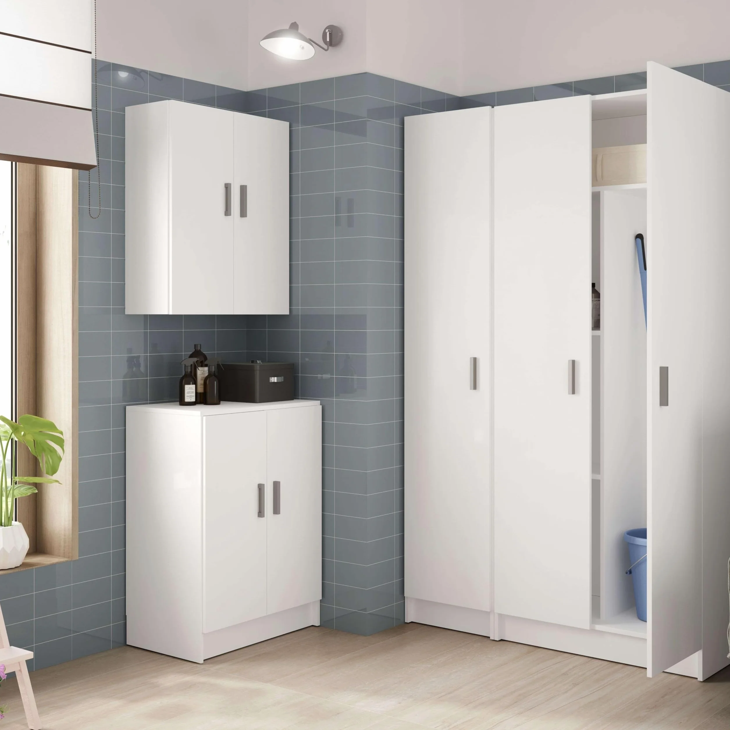 Habitdesign Armario Multiusos 2 Puertas 3 Estantes, 180x59x37 (AltoxAnchoxFondo - en cm), Armario Auxiliar en Color Blanco Mate