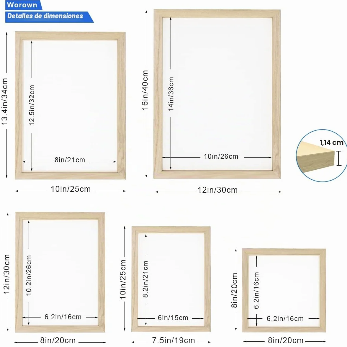 Worown Marco para Hacer Papel de Madera (5 Tamaños) - Fabricación de Papel