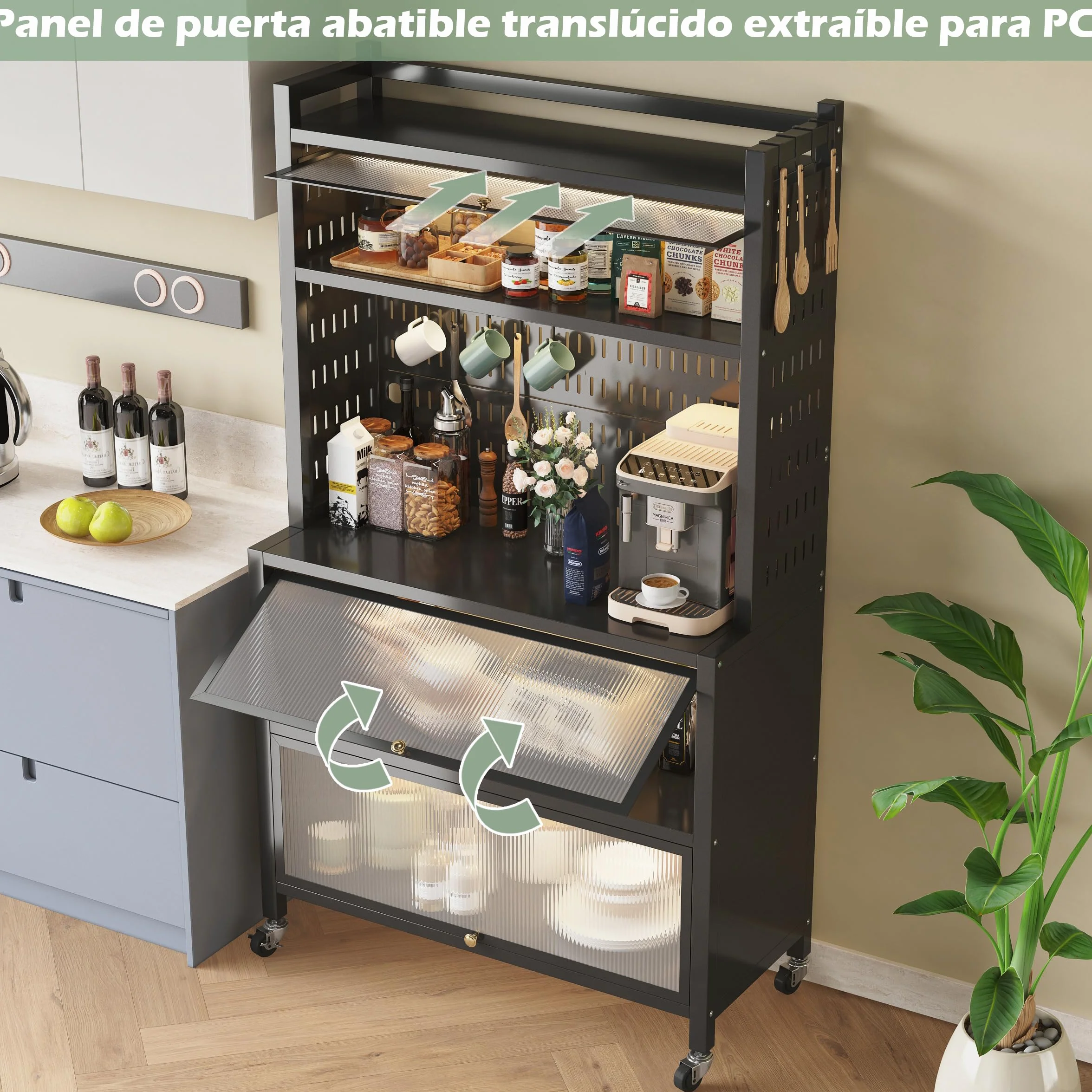 COVAODQ Estantería de Almacenamiento,Estantería de Cocina de 5 Niveles, Estantería de Panadería,Organizador de Cocina(Negro 80 x 36 x 162 cm)