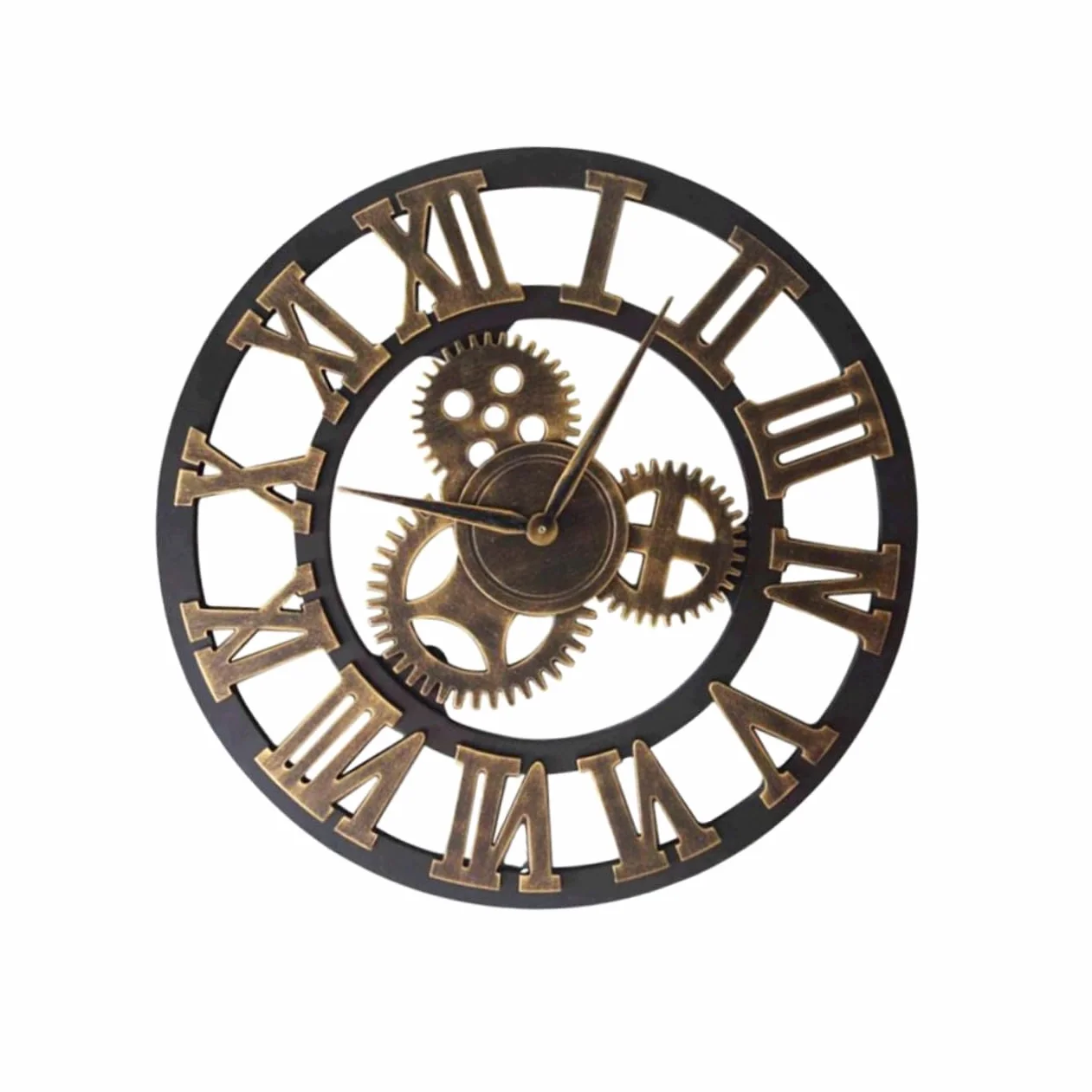 Cabilock Reloj de Pared Retro de 34cm en Madera Dorada, Estilo Industrial | Diseño Creativo, Pieza Individual, Adecuado para Decoración Mural del Salón