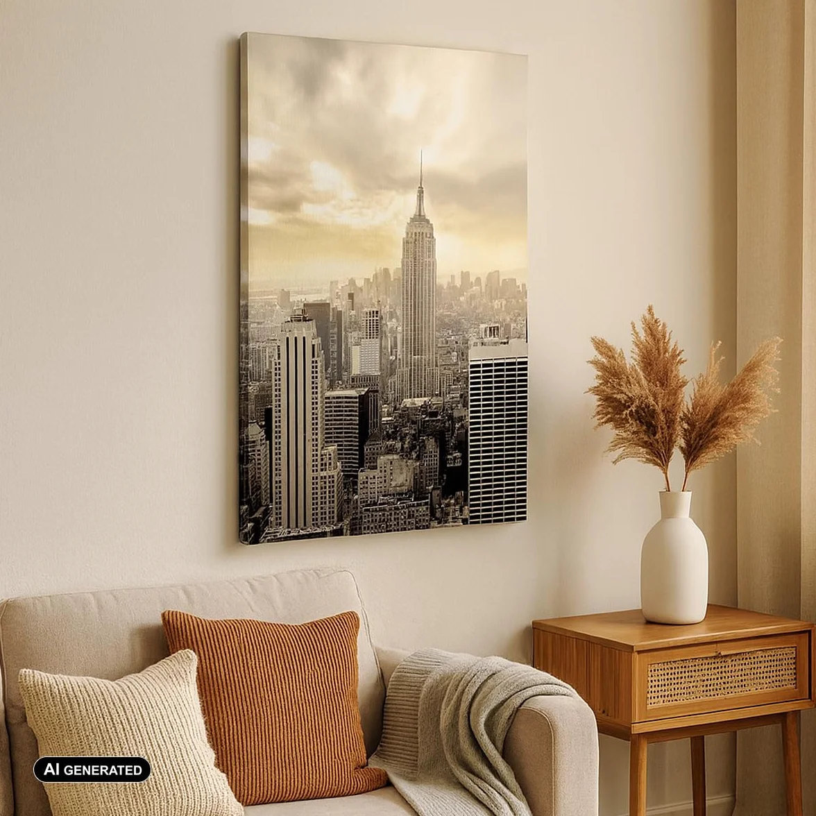 Cuadro Decorativo 55x100 cm Moderno Vertical Arquitectura Ciudades - 2630 | Nueva York Ciudad Rascacielos Cuadro sobre Lienzo Grande Arte mural Decoración del Hogar Salón Dormitorio Cocina