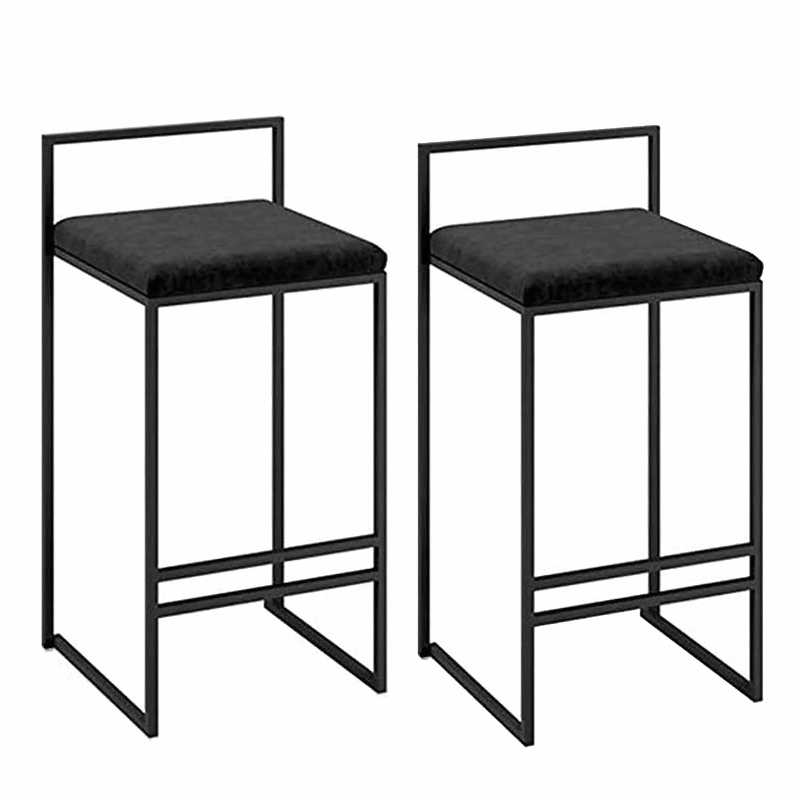 Juego de 2 taburetes de bar modernos de 65 cm/75 cm de altura, elegantes sillas de cocina con respaldo, diseño de 4 patas, color negro elegante, perfecto para el hogar y el bar