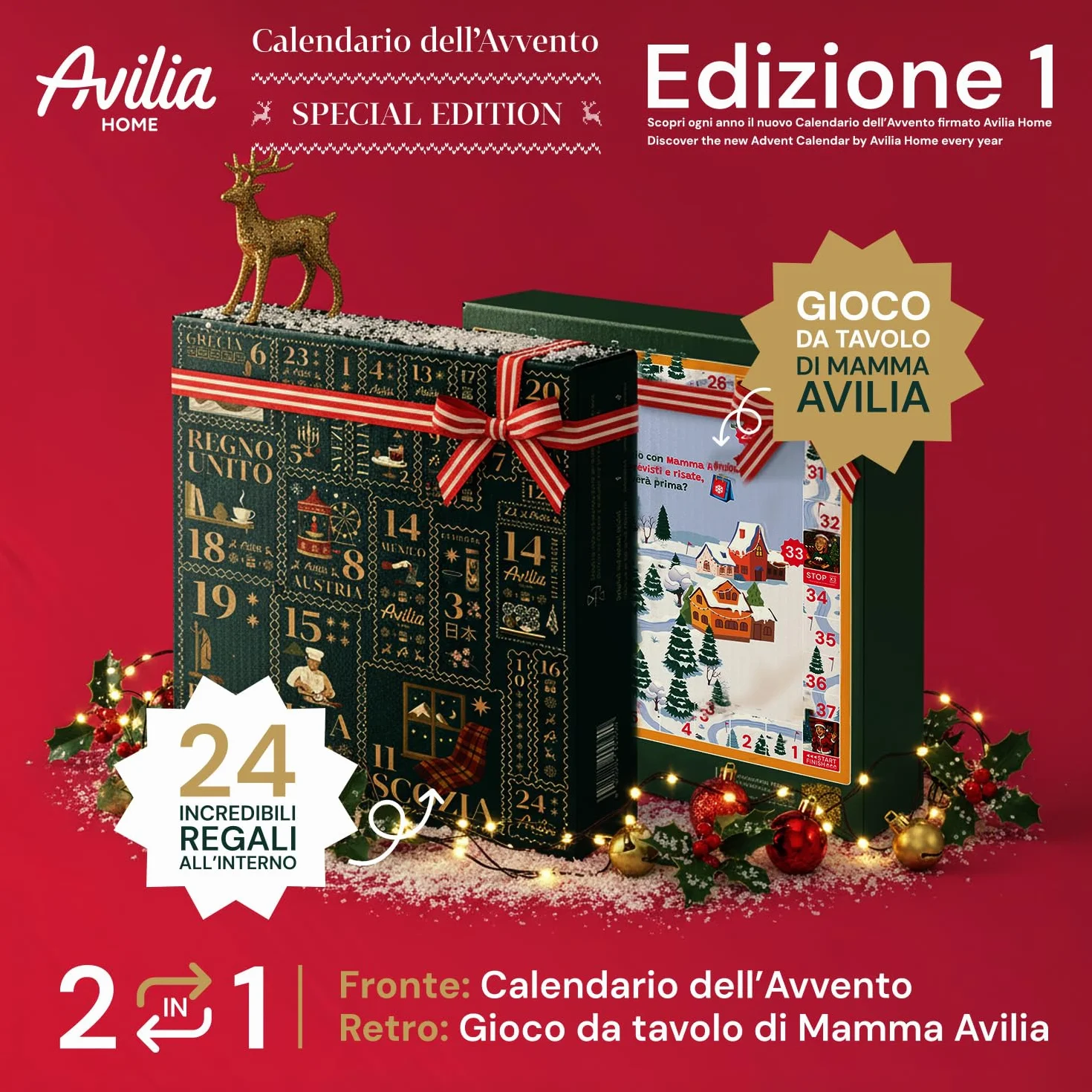 Wintem Calendario de Adviento con 24 regalos temáticos de países del mundo para el hogar, la cocina y el bienestar, idea de regalo original de Navidad con juego de ganso integrado y paquete de lujo