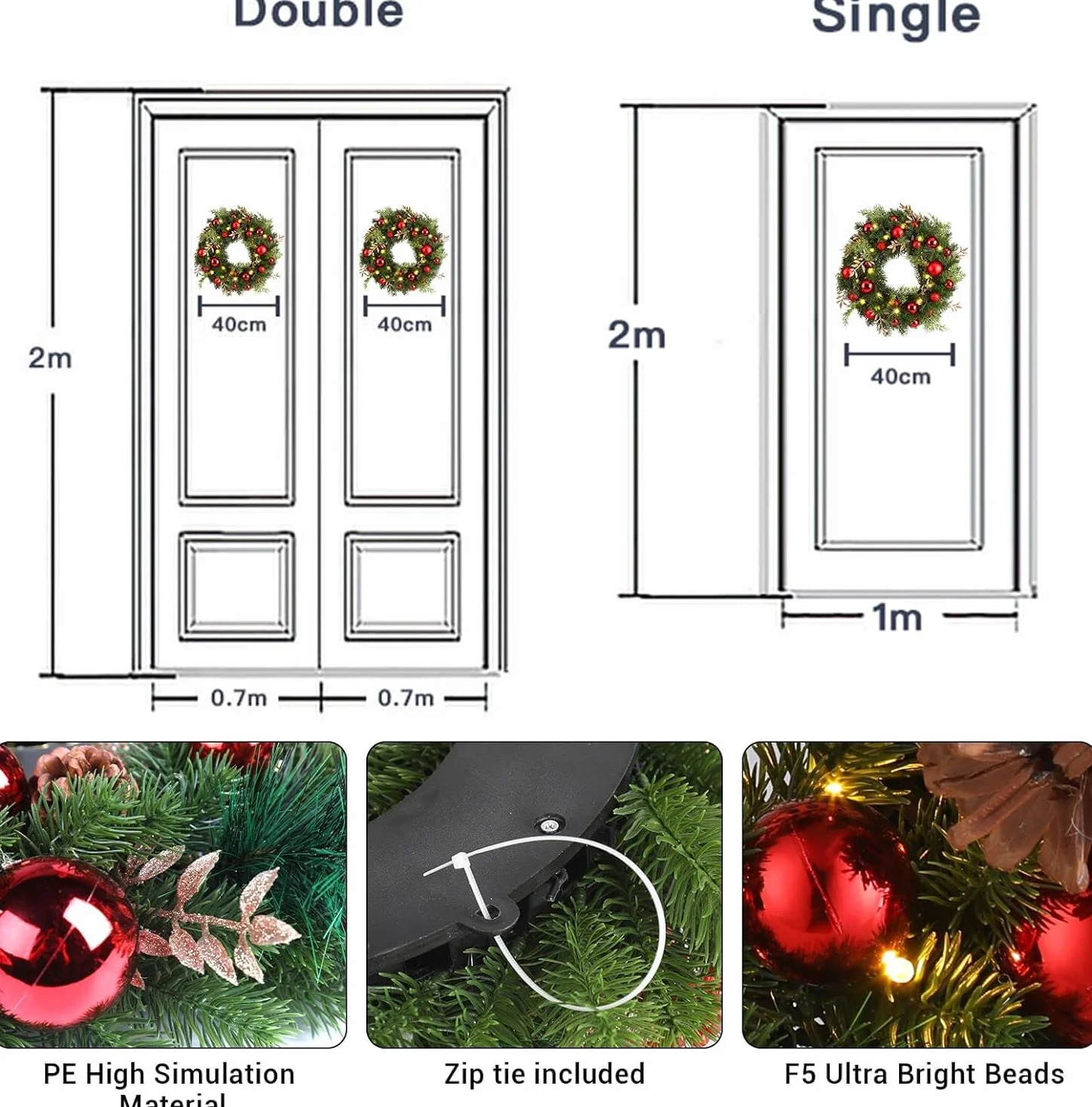 Avoalre 40CM Corona Navidad con Luces 40 Leds, Adorno de Guirnalda de Navidad 8 Modos y Función de Temporización Decoración Navidad para Puerta, Árbol, Pared, Ventana