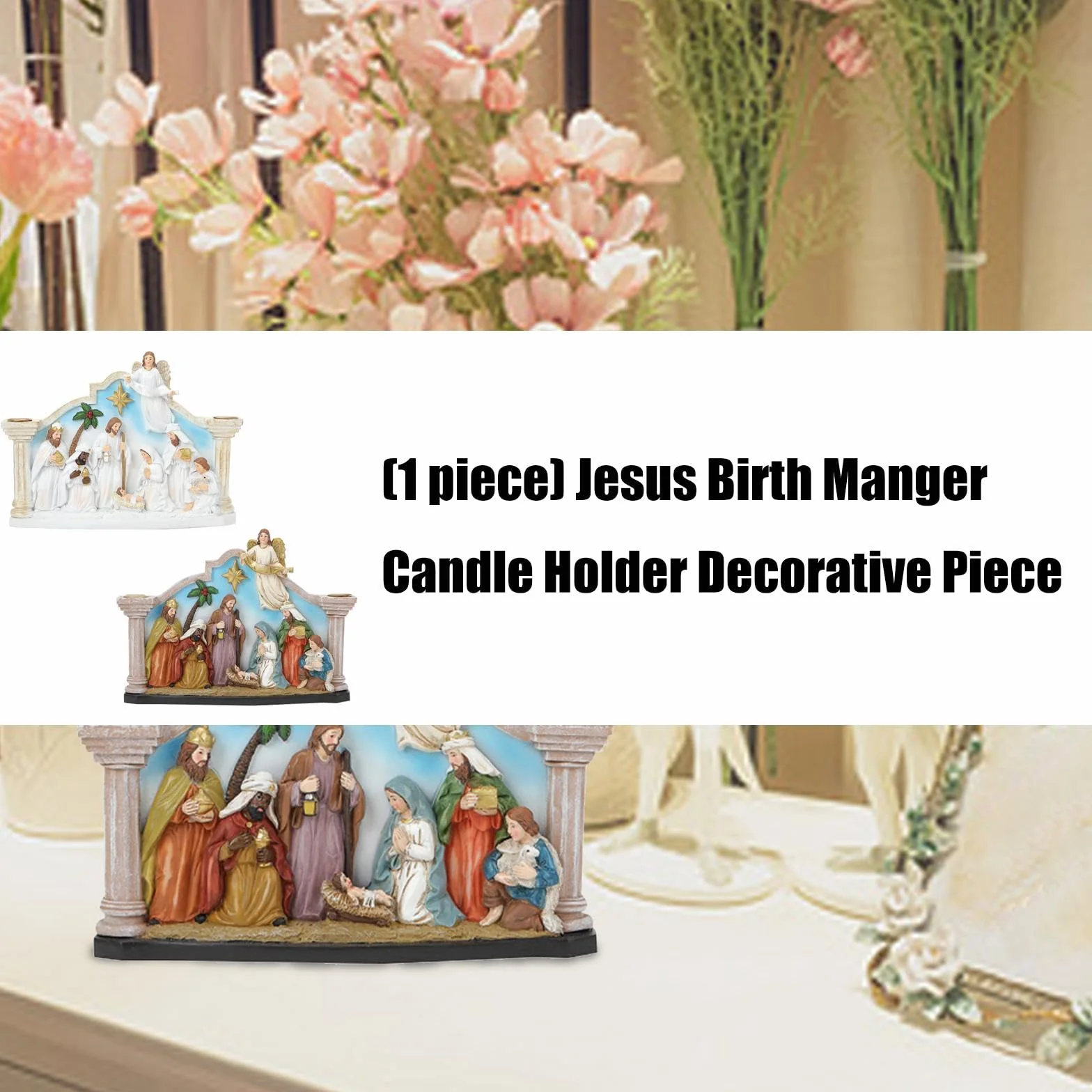 Santa Familia de resina Belén de Navidad, soporte para velas, soporte para velas de Adviento, figuras para el belén