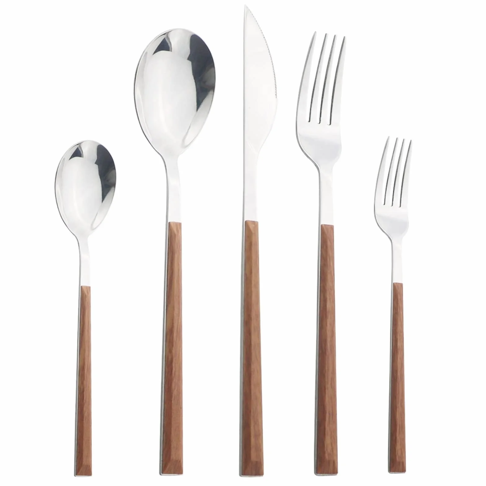 Juegos De Cubertería Juego De Vajilla De Acero Inoxidable Con Mango De Madera De Imitación Cuchillo De Cocina Tenedor Cuchara Juego De Vajilla 30Uds. De Madera