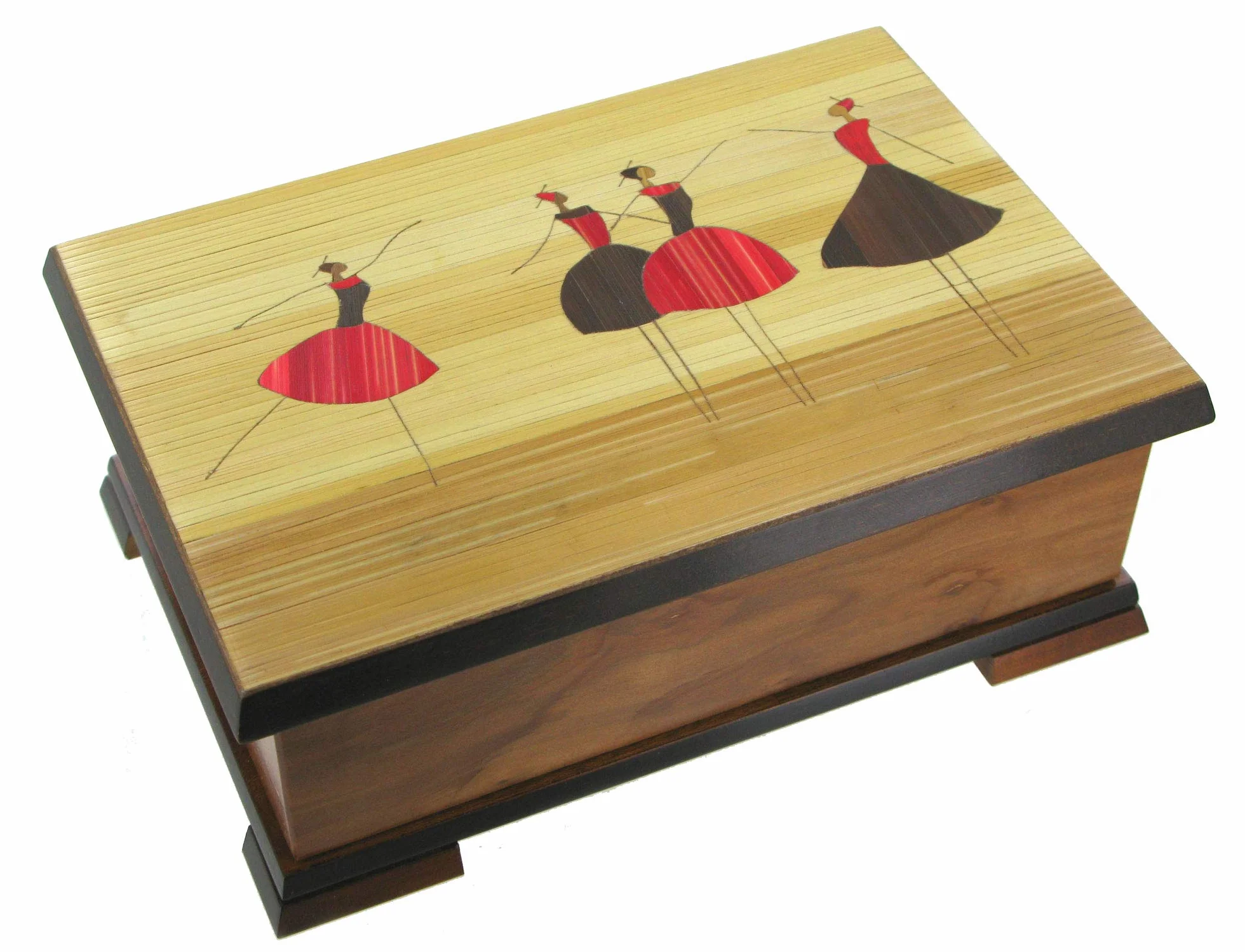 Caja de música para joyas / joyero musical de madera con marquetería tradicional de paja de centeno, bailarina y mecanismo musical de resorte de 18 notas - La bella durmiente del bosque (Chaikovski)