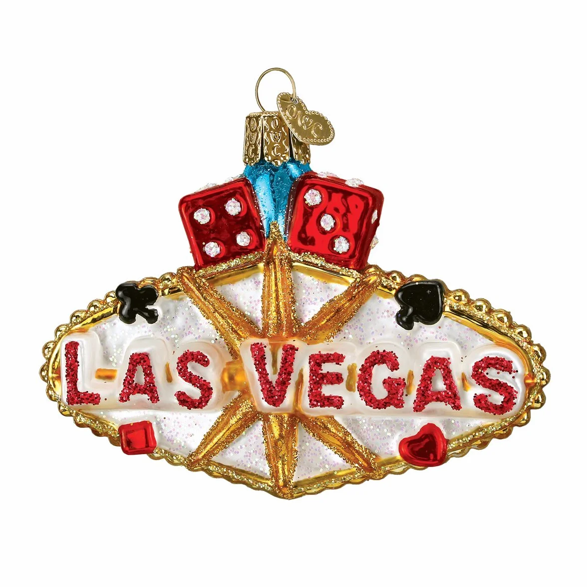 Old World Christmas Las Vegas Sign Ornamento de Cristal soplado