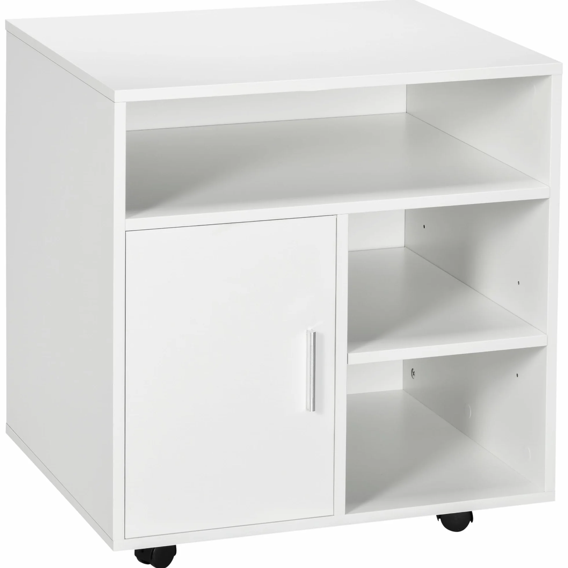HOMCOM Mueble con Ruedas para Impresora Armario de Oficina Multifuncional con Estantes con Amplio Espacio de Almacenaje 60x50x65,5 cm Blanco