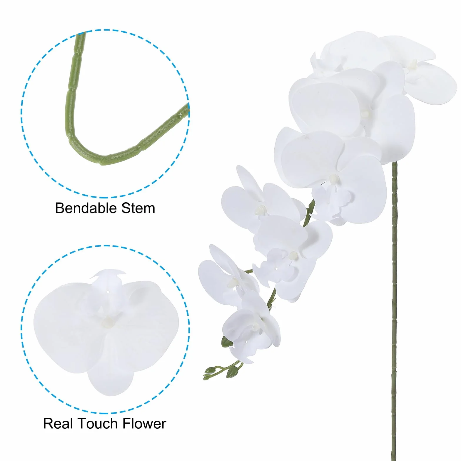PATIKIL Tallos De Orquídea Artificial 41", Paquete De 6 con 9 Cabezas Flores Falsas Phalaenopsis con Tacto Real Rama De Orquídea Falsa para Jarrón Decoración De Hogar Y Bodas, Blanco