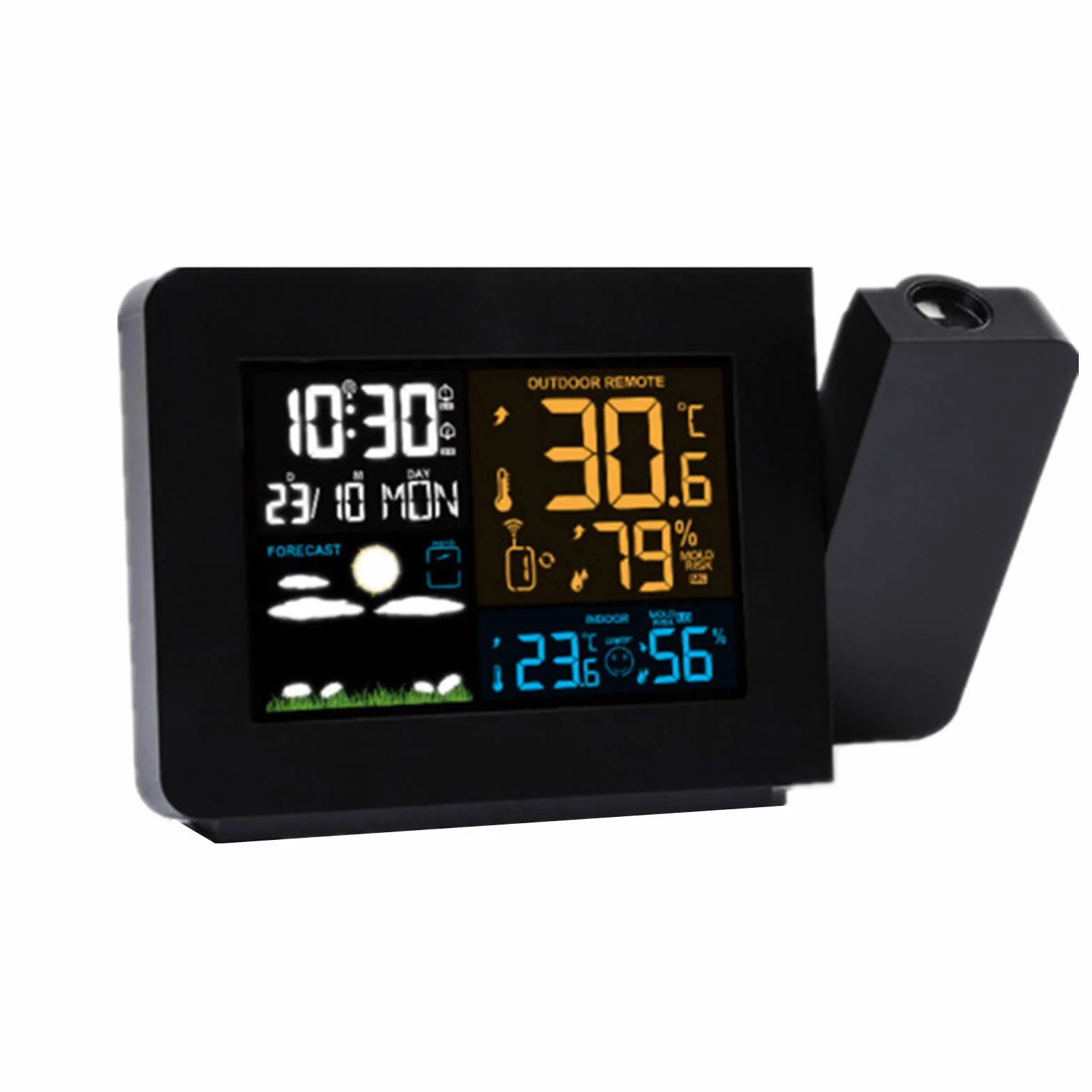 Despertador Digital Estación meteorológica inalámbrica Alarma de proyección Relojes atómicos con Sensor Remoto para Temperatura y Humedad