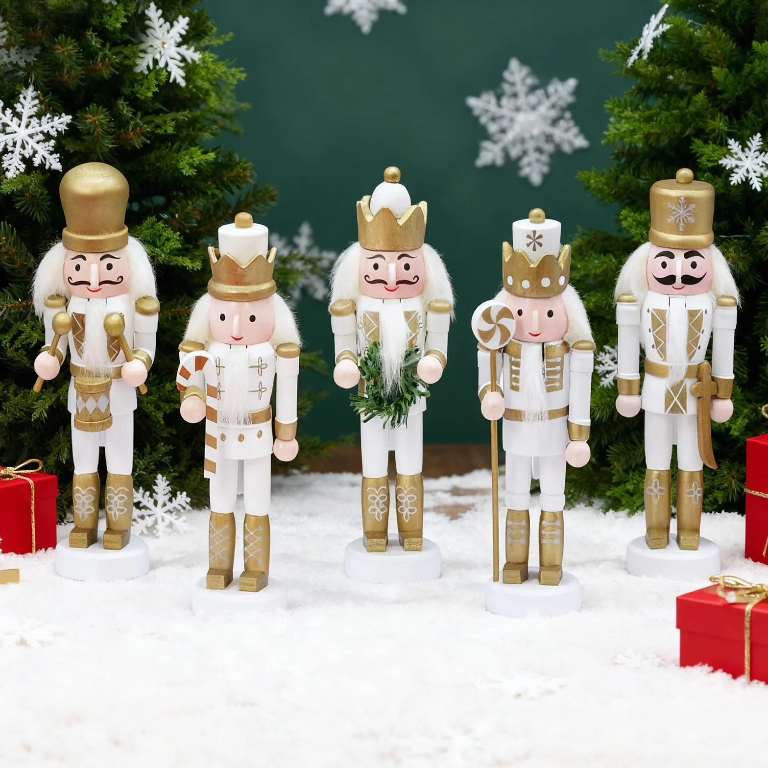 Mini Muñeco Títere Colgante Soldado Rompecabezas Navideño Madera Dorada 13 cm, Decoraciones Navideñas