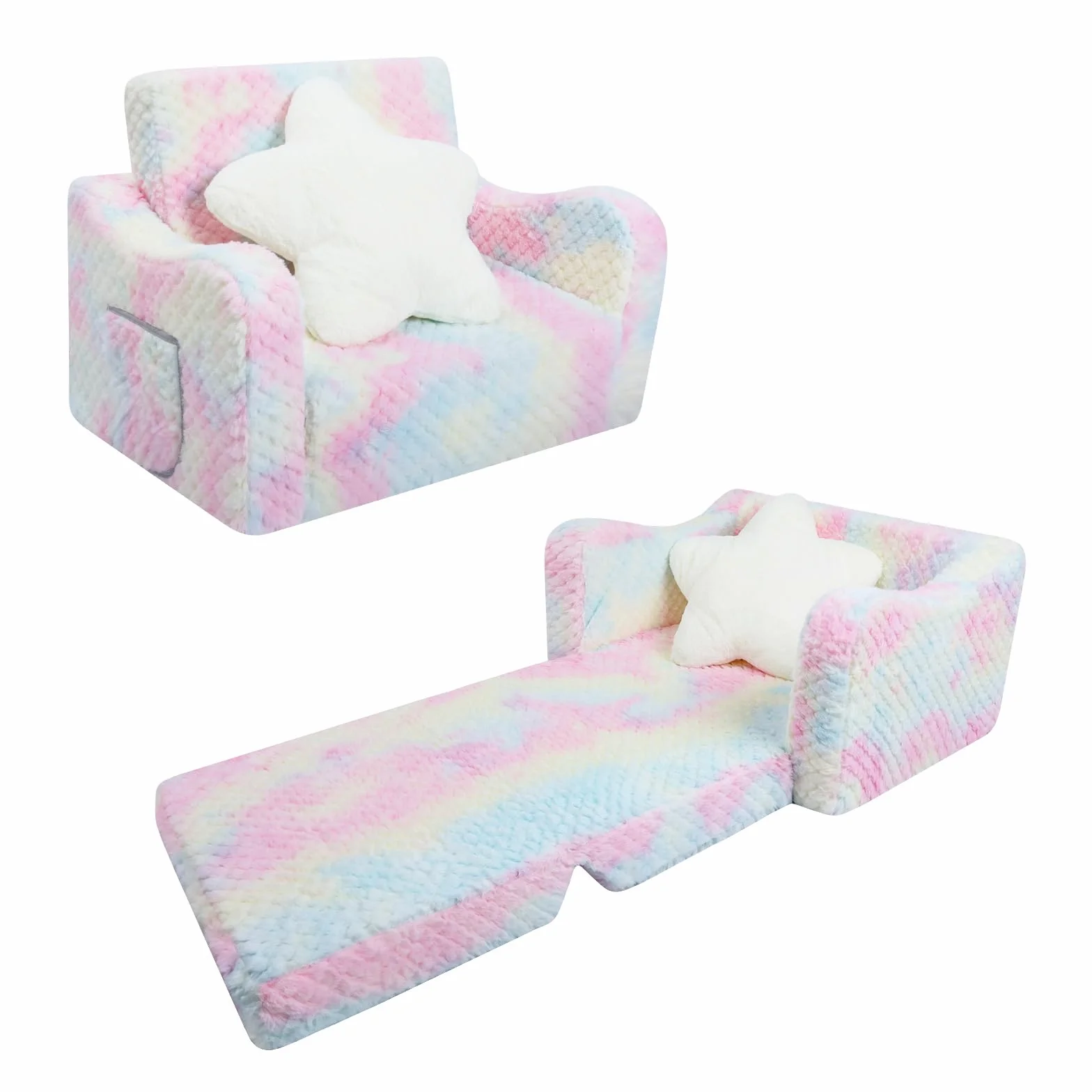 decalsweet Sofás Plegables para Niños Sillón con Almohada Estelar 2 en 1, Sillón Infantil Cómoda Estable con Bolsillo de Tela, Sofá Cama Asiento para Bebé para Dormitorio Salón,Textura Rosa