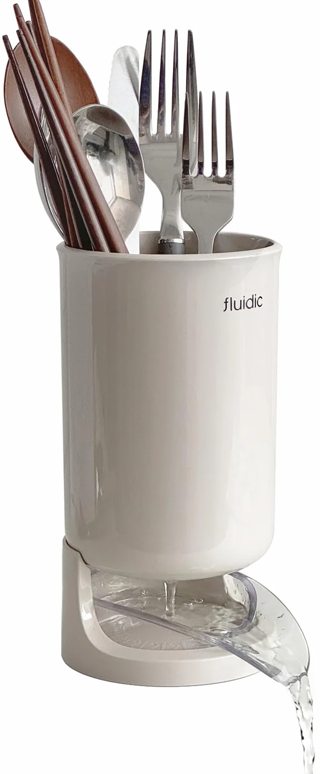 carrotez Soporte de secado de utensilios para encimera de cocina, autodrenante, cubiertos pequeños, soporte escurridor de cubiertos, beige, 1 unidad