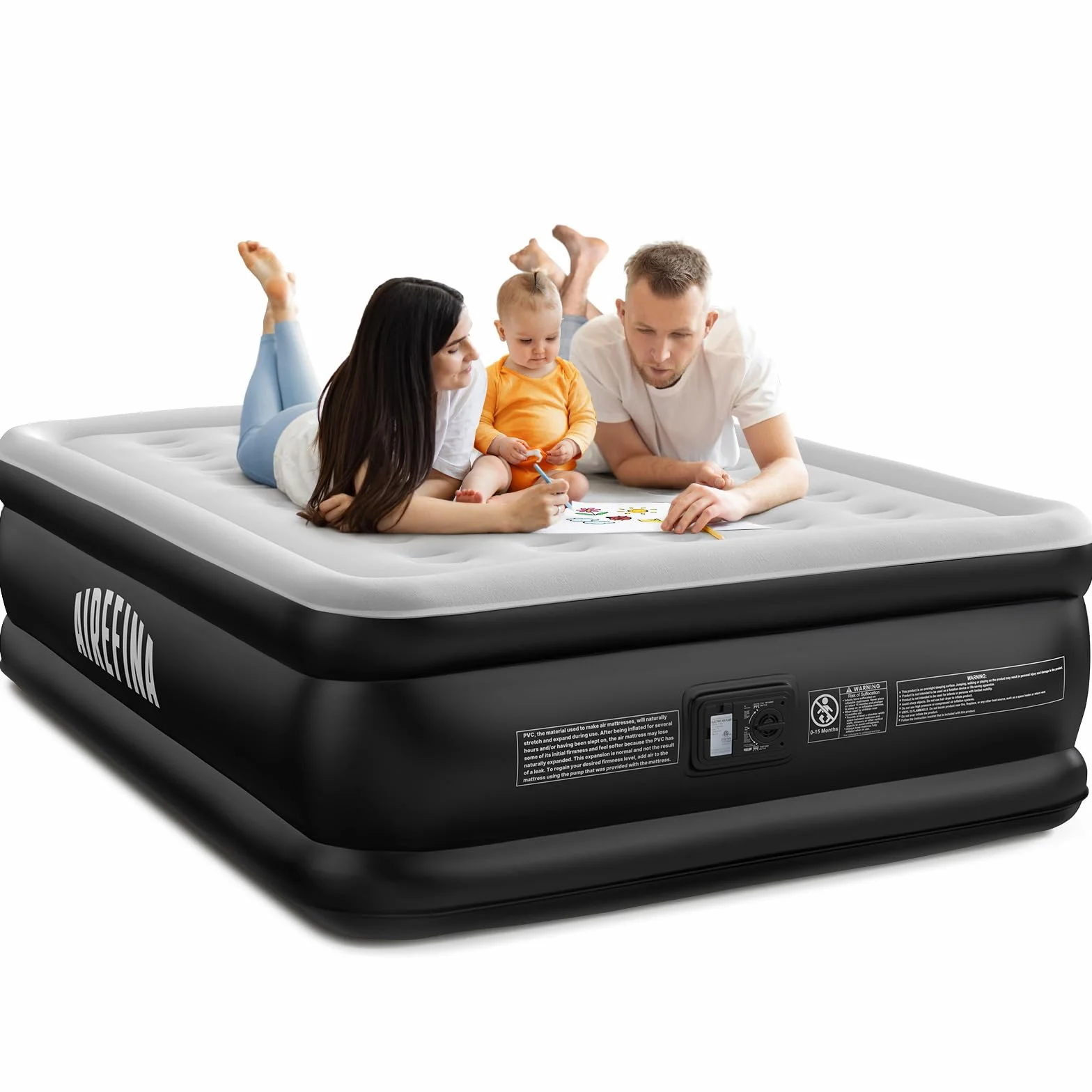 Airefina Colchón Hinchable Matrimonio, Colchon Hinchable con Bomba Integrada, Colchon Inflable para Uso doméstico y de Invitados, Cama Inflables Cómodo 152 x 203 x 46 cm,Máx 340KG,Cama Matrimonial