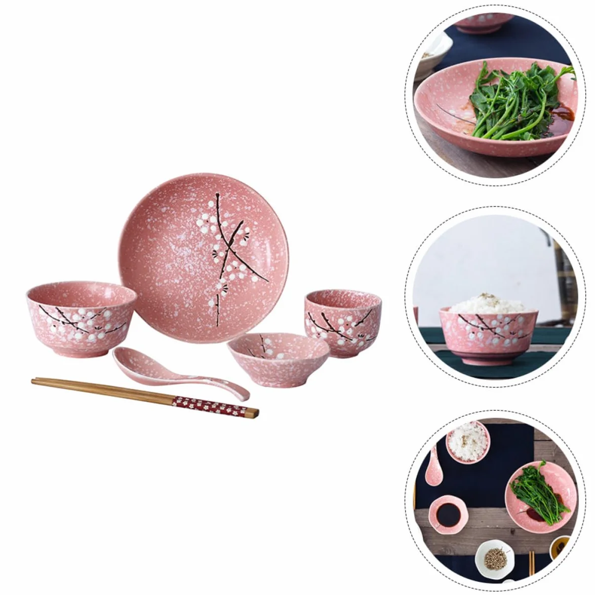 Juego de Vajilla y 12 Piezas Rosa de Cerámica Estilo Japonés Diseño Delicado para Servir y Disfrutar para Cena en Casa