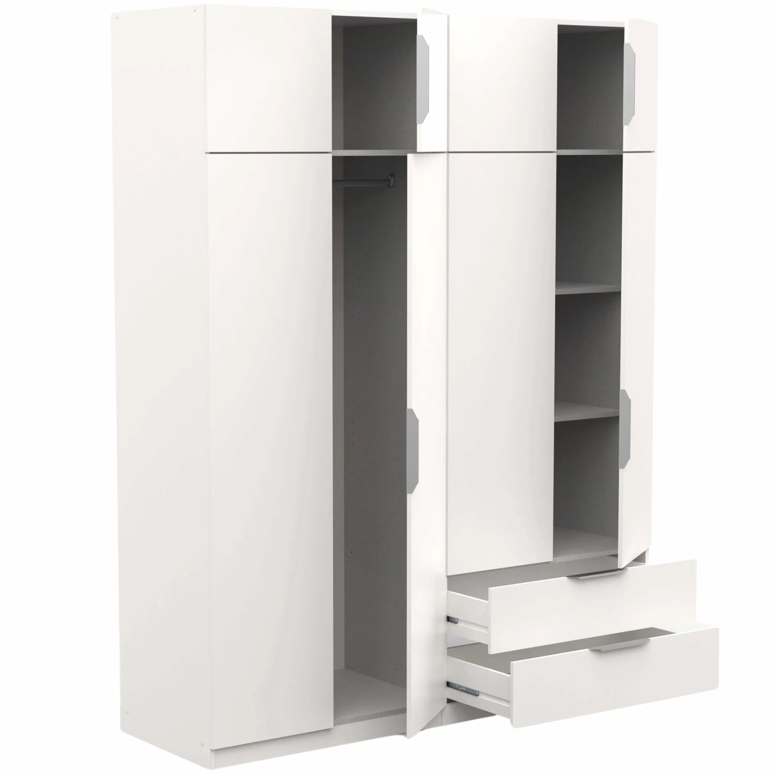 Miroytengo Armario Ghost Grande, Vestidor con Diferentes Compartimentos, 8 Puertas y 2 Cajones, Blanco Mate o Roble Kronberg o en Blanco y Roble 203x158x51 cm