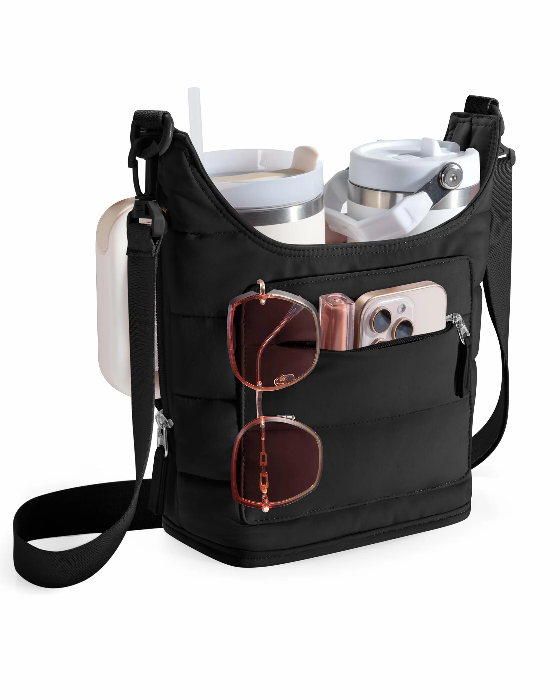 Soporte para botella de agua con correa para 2 tazas, bolsa para botella de agua con bolsillo para teléfono, bolsa de transporte para vasos para caminar, senderismo, camping